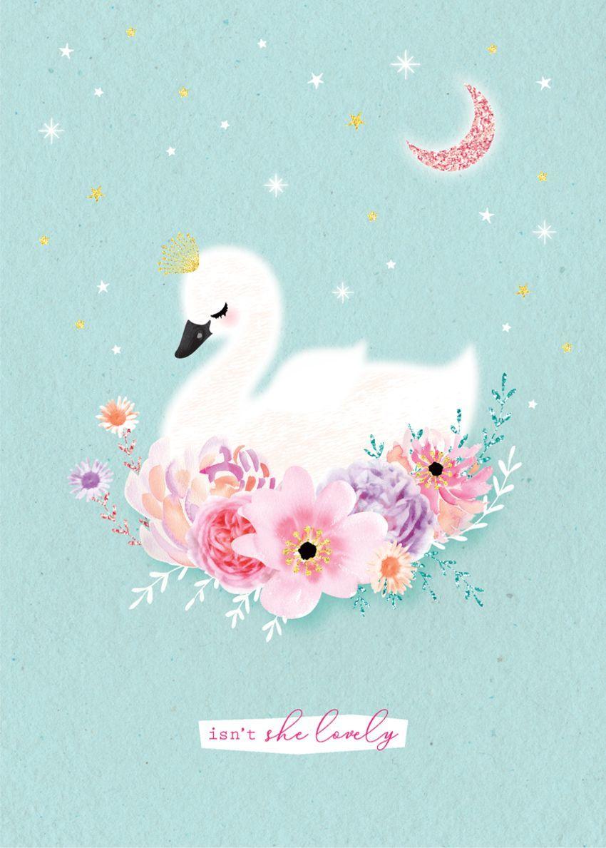 850x1189 new baby girl baby shower cute swan signet on flower. Kawaii wallpaper, Cute wallpaper for phone, Flowery wallpaper