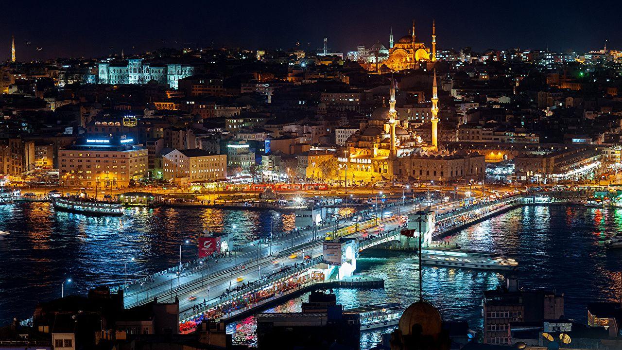 1280x720 Picture Istanbul Turkey Bridges Night Cities