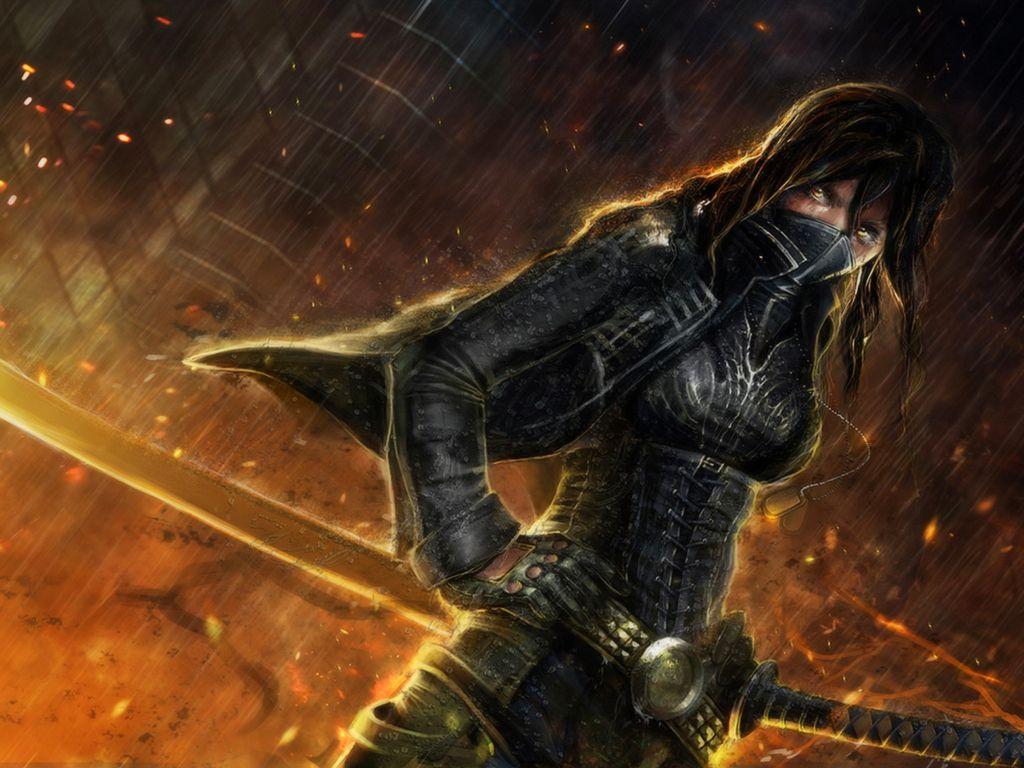 1024x768 Warrior Ninja Dark Female Warrior