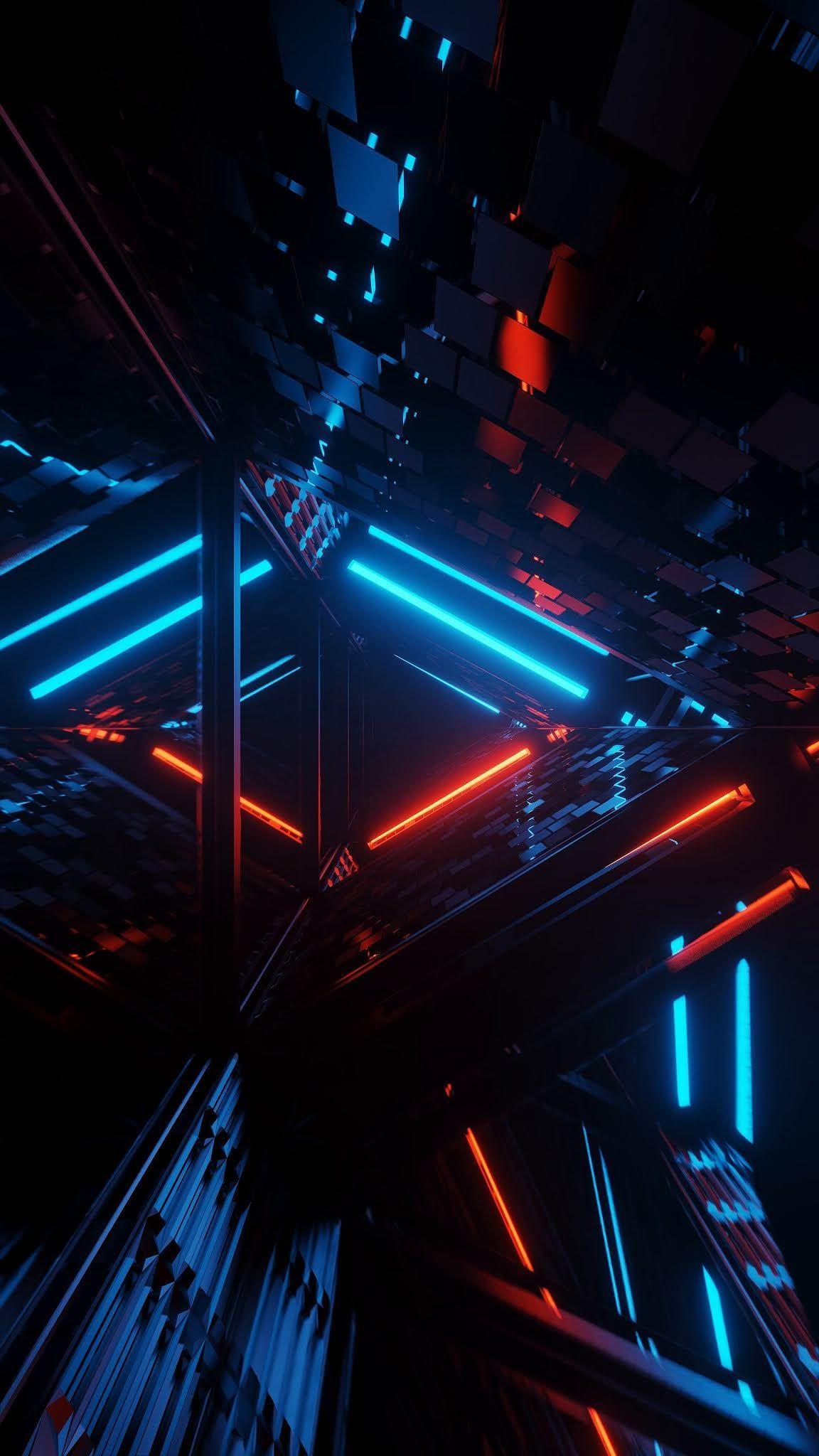 1152x2048 Cool Geometric Triangular Figure In A Neon Laser Light HD 4k Wallpaper For Phone. Heroscreen. High Quality Background Wallpaper