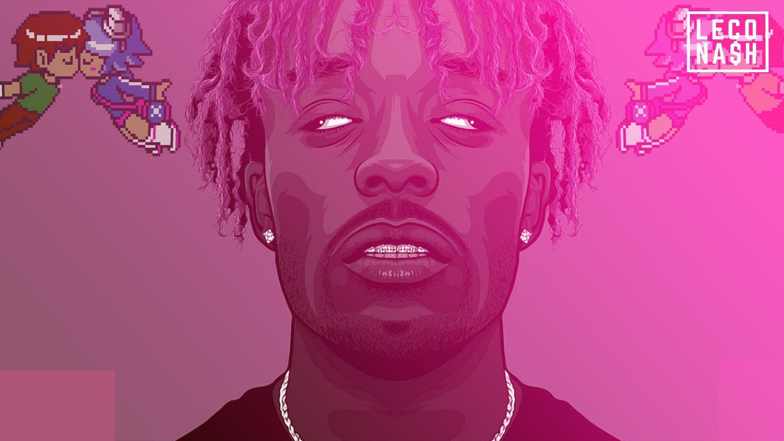 2560x1440 lil uzi vert in pink background with slight opening eyes HD music Wallpaper
