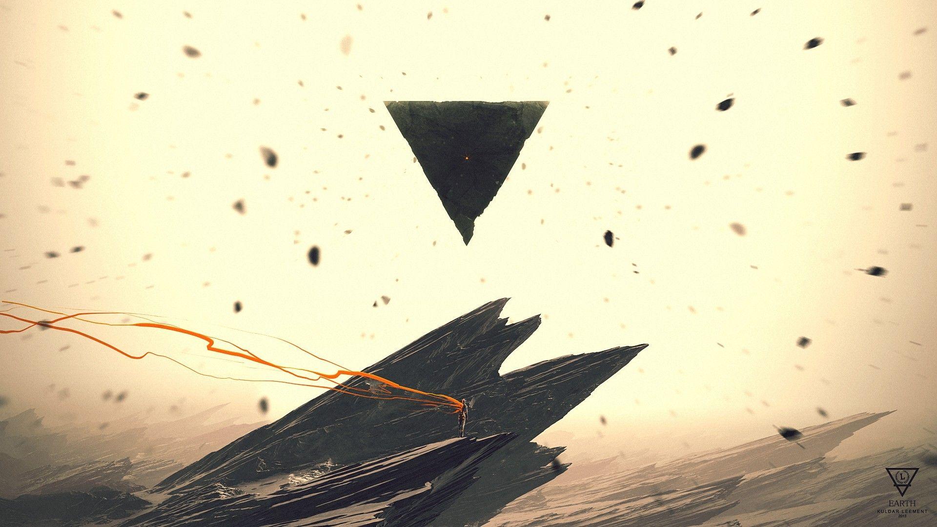 1920x1080 artwork, rock, pyramid, fantasy art, Kuldar Leement, triangle, abstract wallpaper