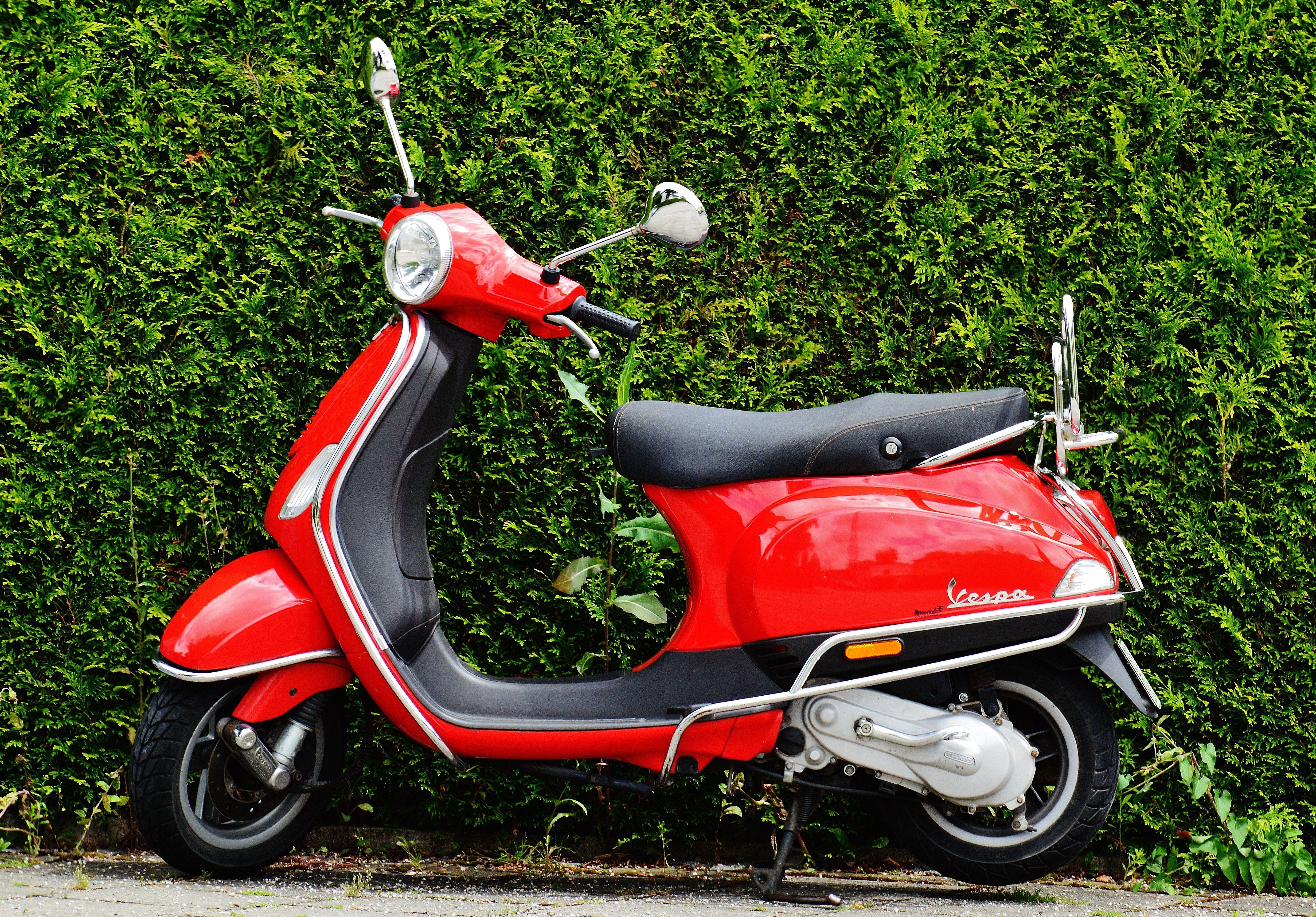 5601x3902 Red and Black Moped Scooter Beside Green Grass · Free