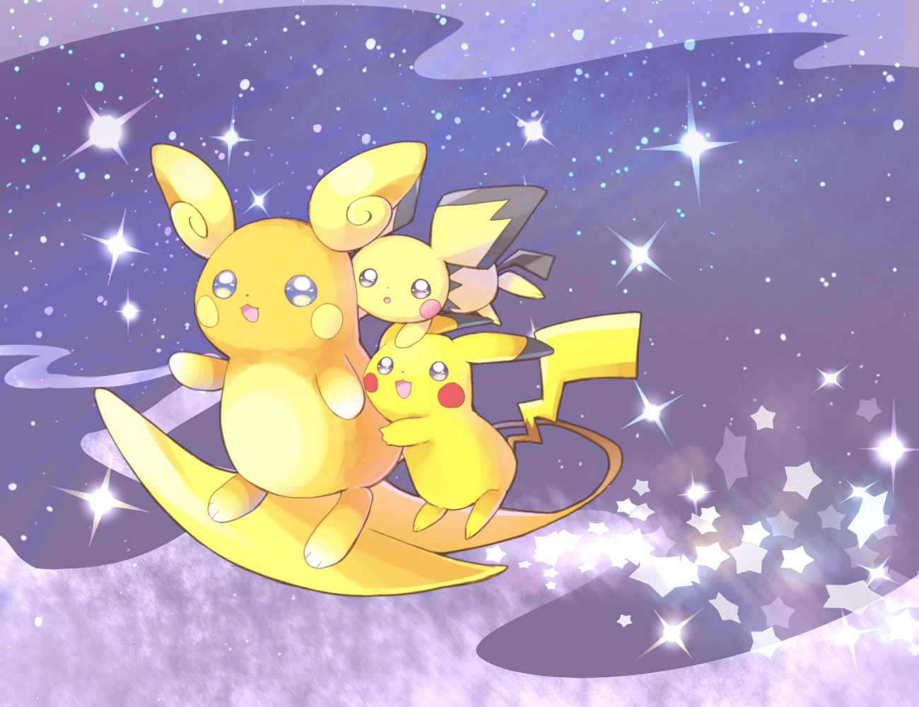 1300x1000 Pichu and Pikachu surfing with Alolan Raichu. Pokémon Sun and Moon