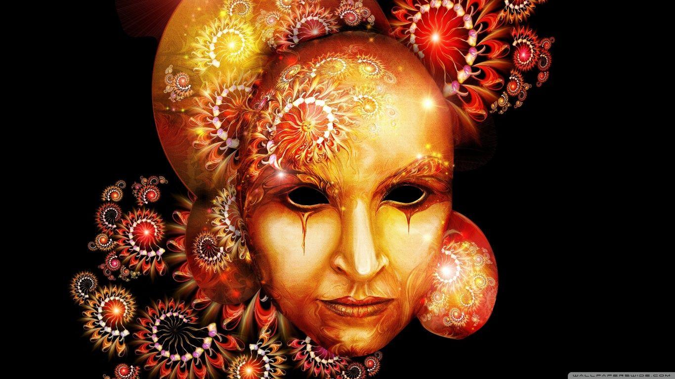 1366x768 Mask Black Carnival HD Wallpaper
