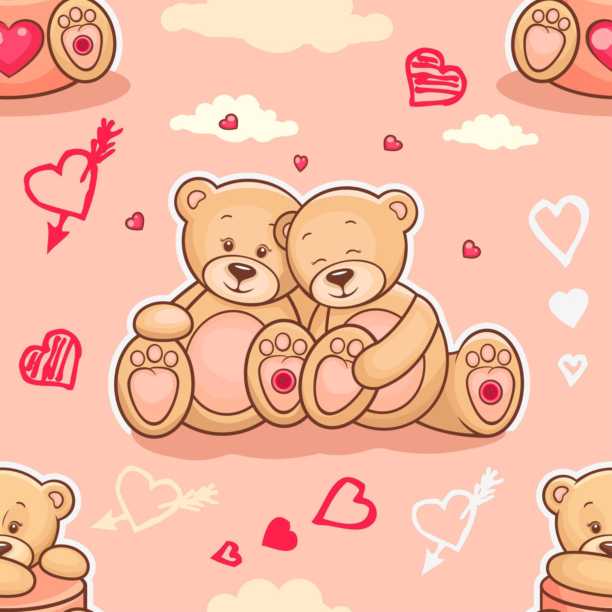 2048x2048 Blue Wallpaper Cute Friendship Teddy Bear