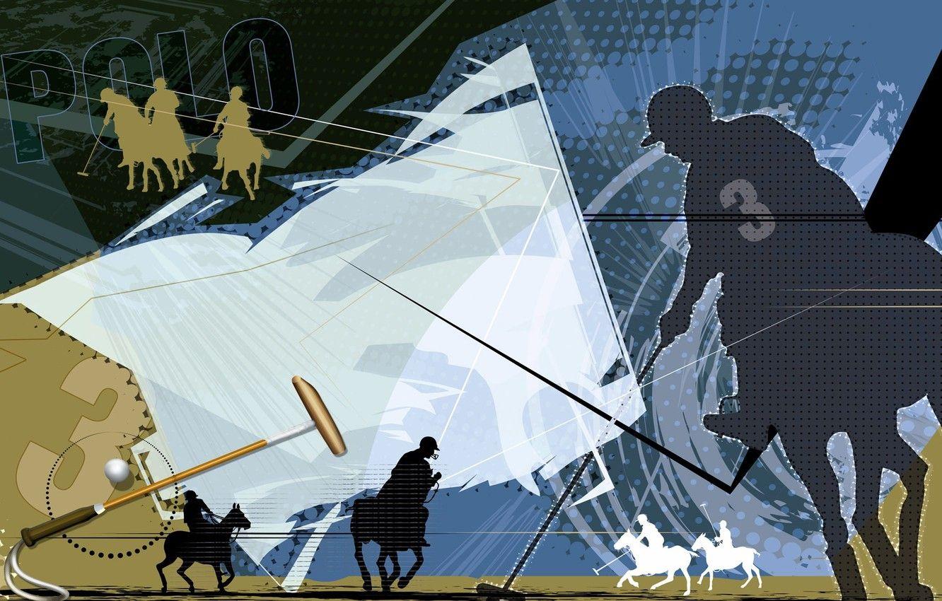 1332x850 Wallpaper field, collage, Wallpaper, horse, the ball, vector, silhouette, stick, Polo, Polo image for desktop, section спорт