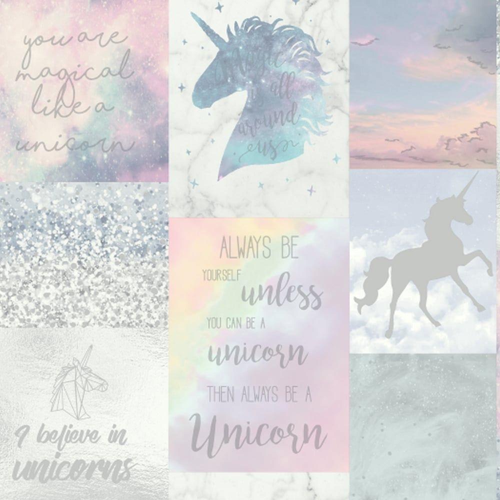 1000x1000 Arthouse Unicorn Collage Pattern Wallpaper Childrens Glitter Horse 698300 Coloured. I Want Wallpaper