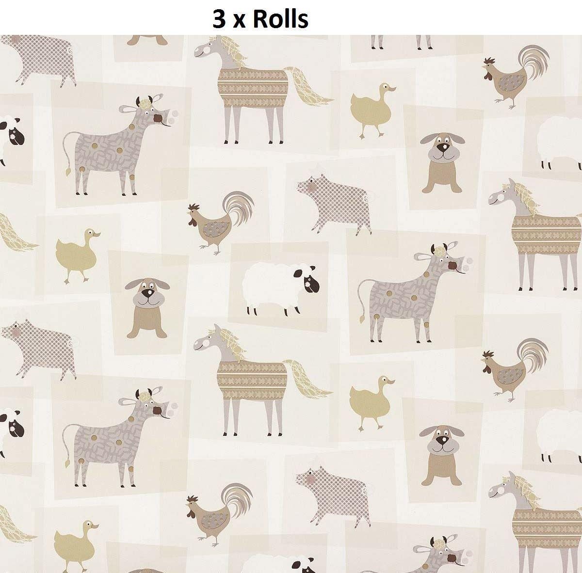 1200x1182 X Farmyard Animals Pattern Childrens Wallpaper Horse Dog Cow Sheep Collage