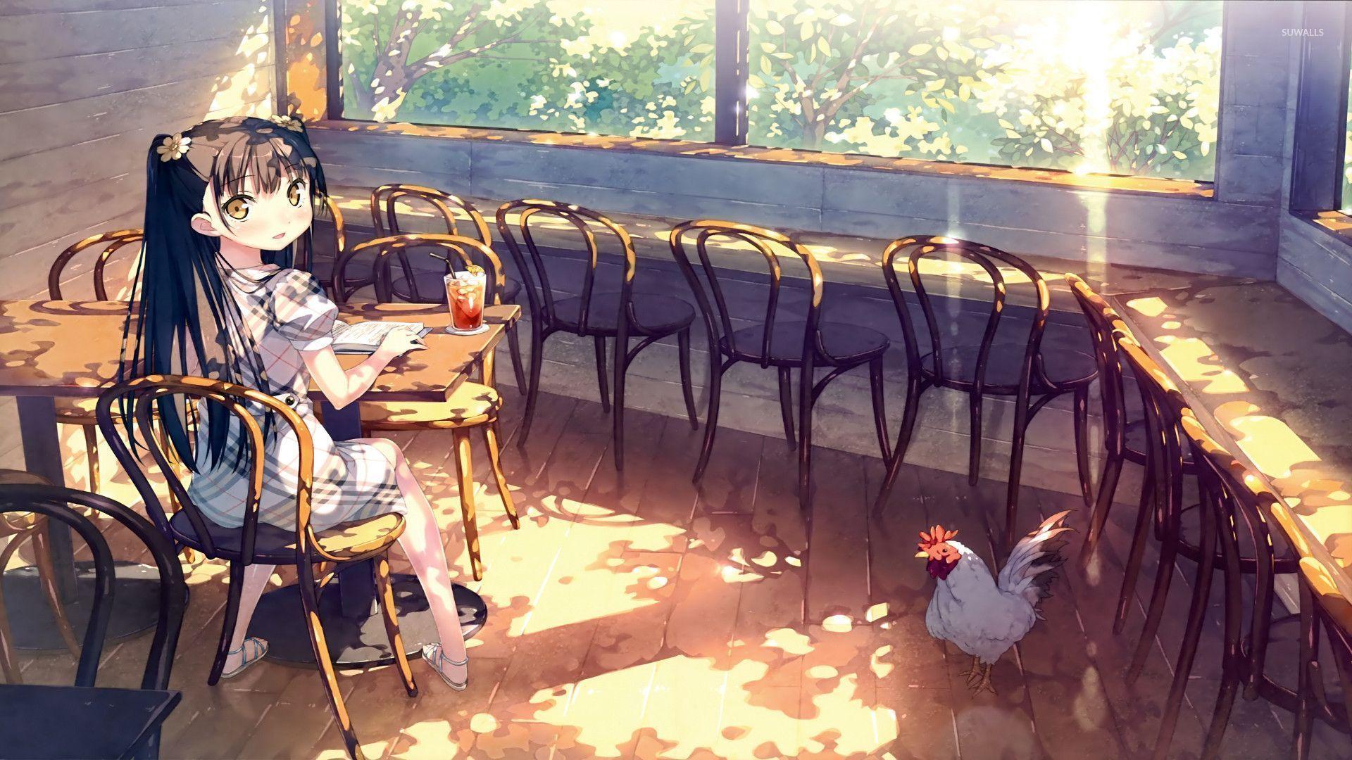 1920x1080 Anime HD Girl Coffee Shop Wallpaper