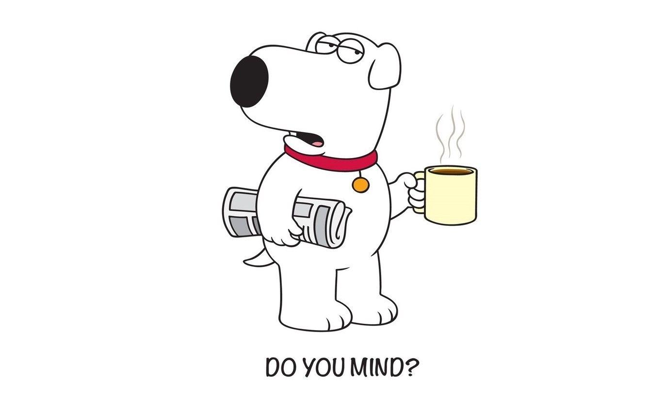 1332x850 Wallpaper the inscription, cartoon, coffee, dog, minimalism, newspaper, white background, the series, family guy, dog, family guy, Brian, brian griffin image for desktop, section фильмы