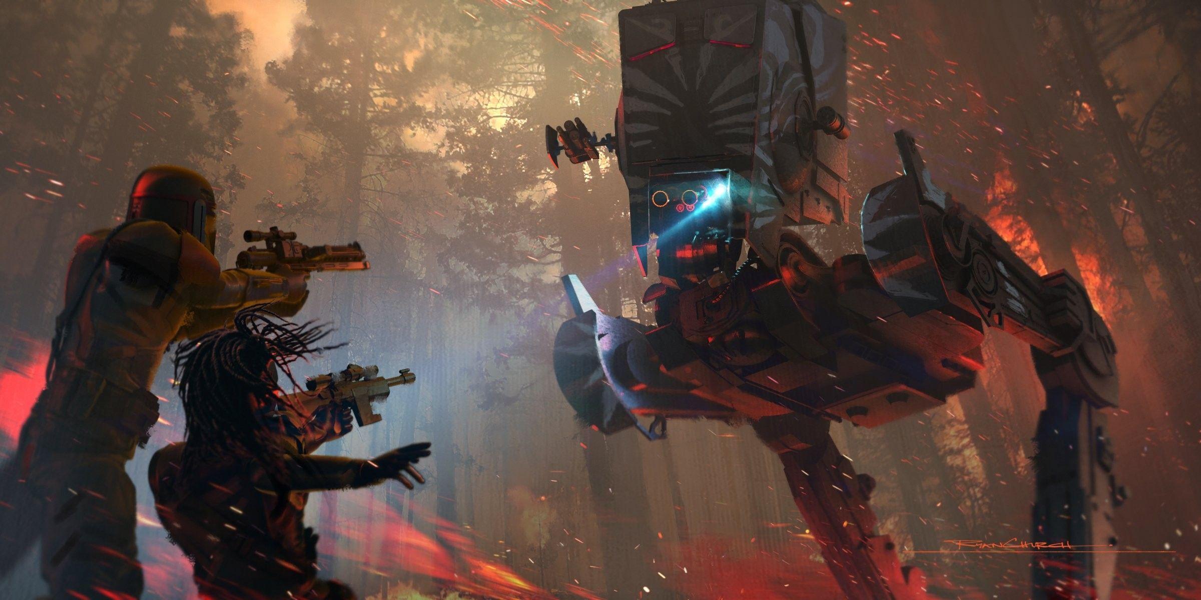 2400x1200 concept art from Chapter 4 of The Mandalorian by Ryan Church. Star wars concept art, Star wars awesome, Concept art