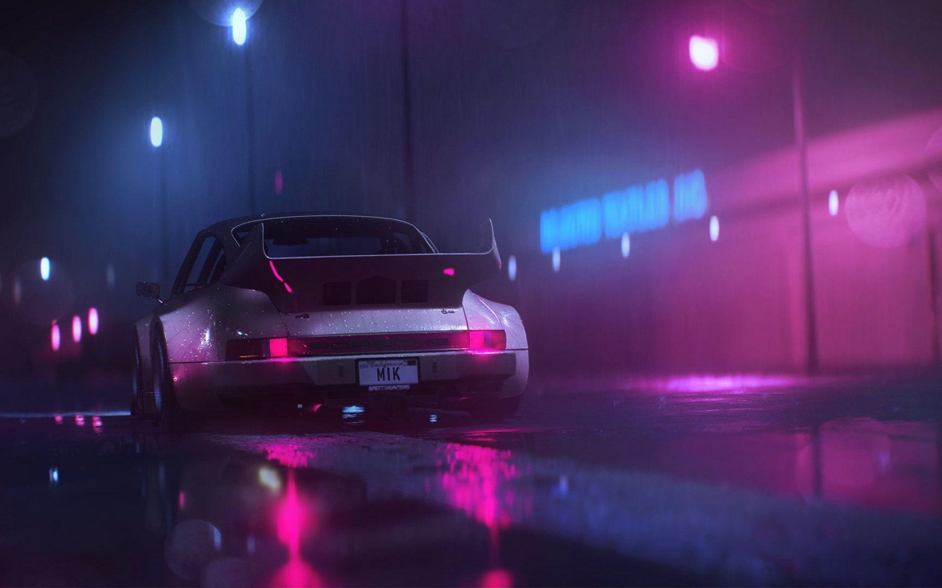 1920x1200 Wallpaper gray sports car, digital art, neon, Porsche, synthwave, retrowave • Wallpaper For You HD Wallpaper For Desktop & Mobile