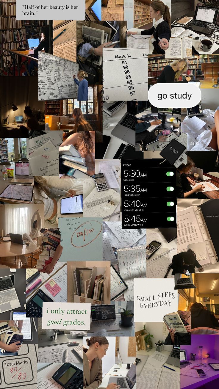 736x1308 Aesthetic study collage wallpaper. Working vision board picture, Vision board ideas college students, Study motivation inspiration