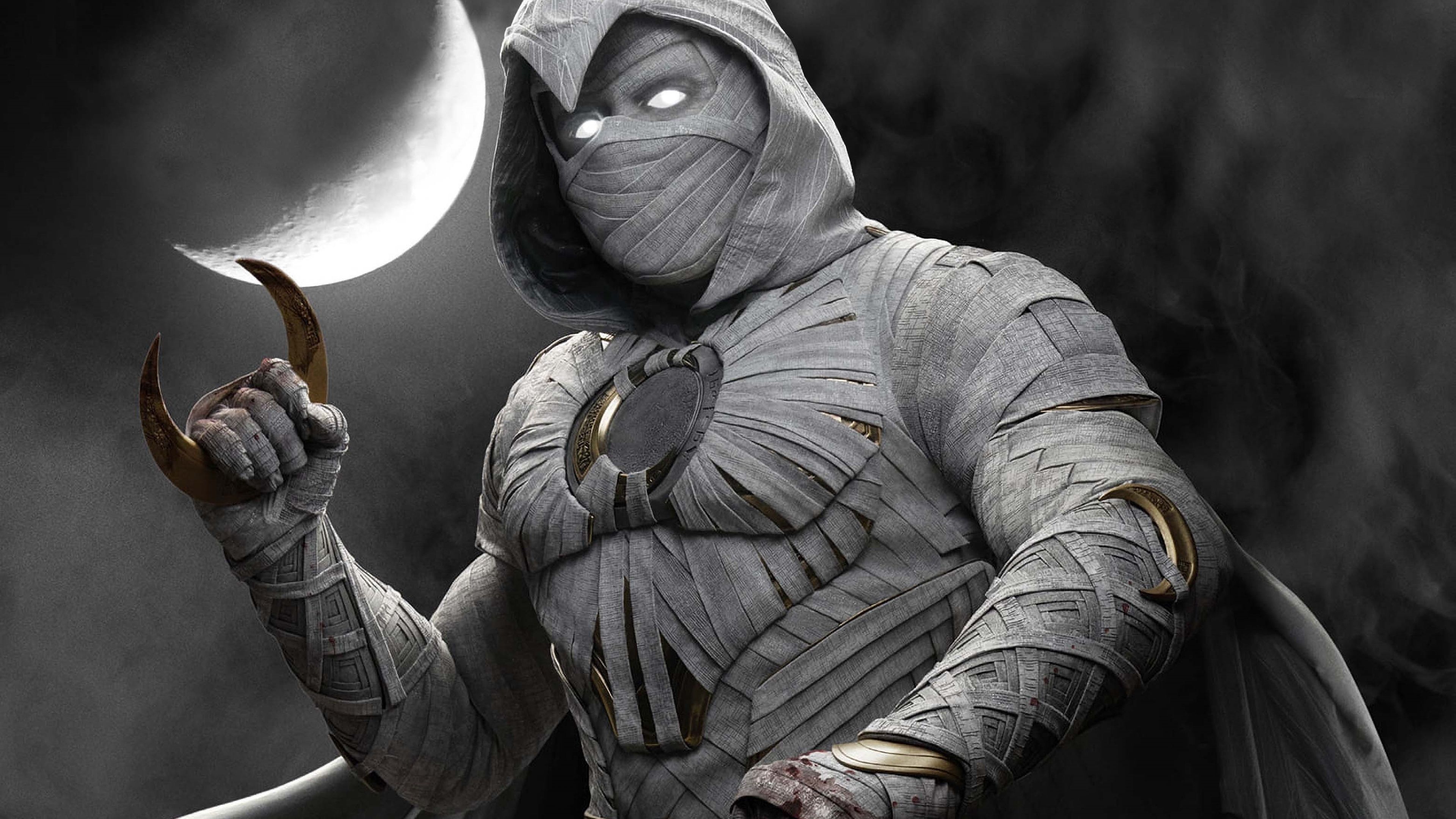 3840x2160 Moon Knight Wallpaper 4K, Monochrome, Marvel Comics