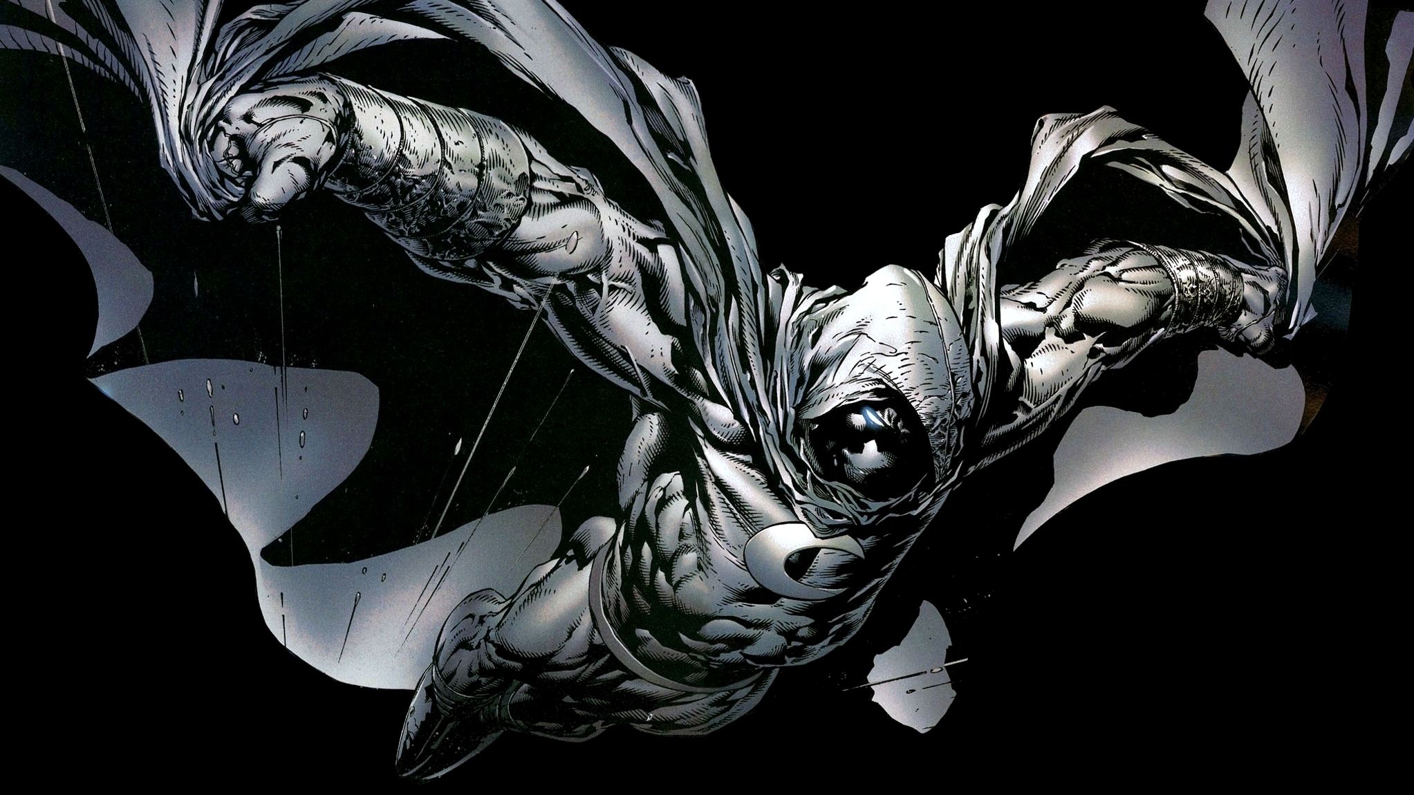 2045x1150 Wallpaper Moon Knight, black background, bullets, Marvel, comic, Moon Knight, Comics for mobile and desktop, section фантастика, resolution 2045x1150