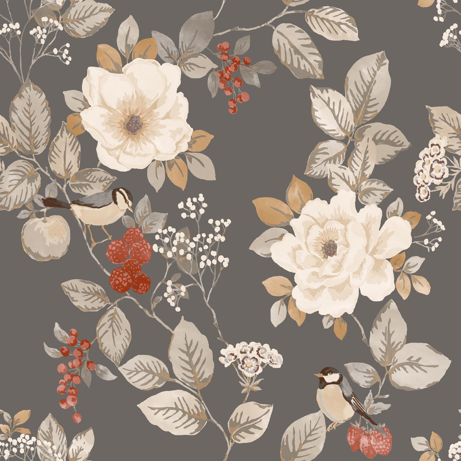 1600x1600 Bramble Charcoal Floral Wallpaper