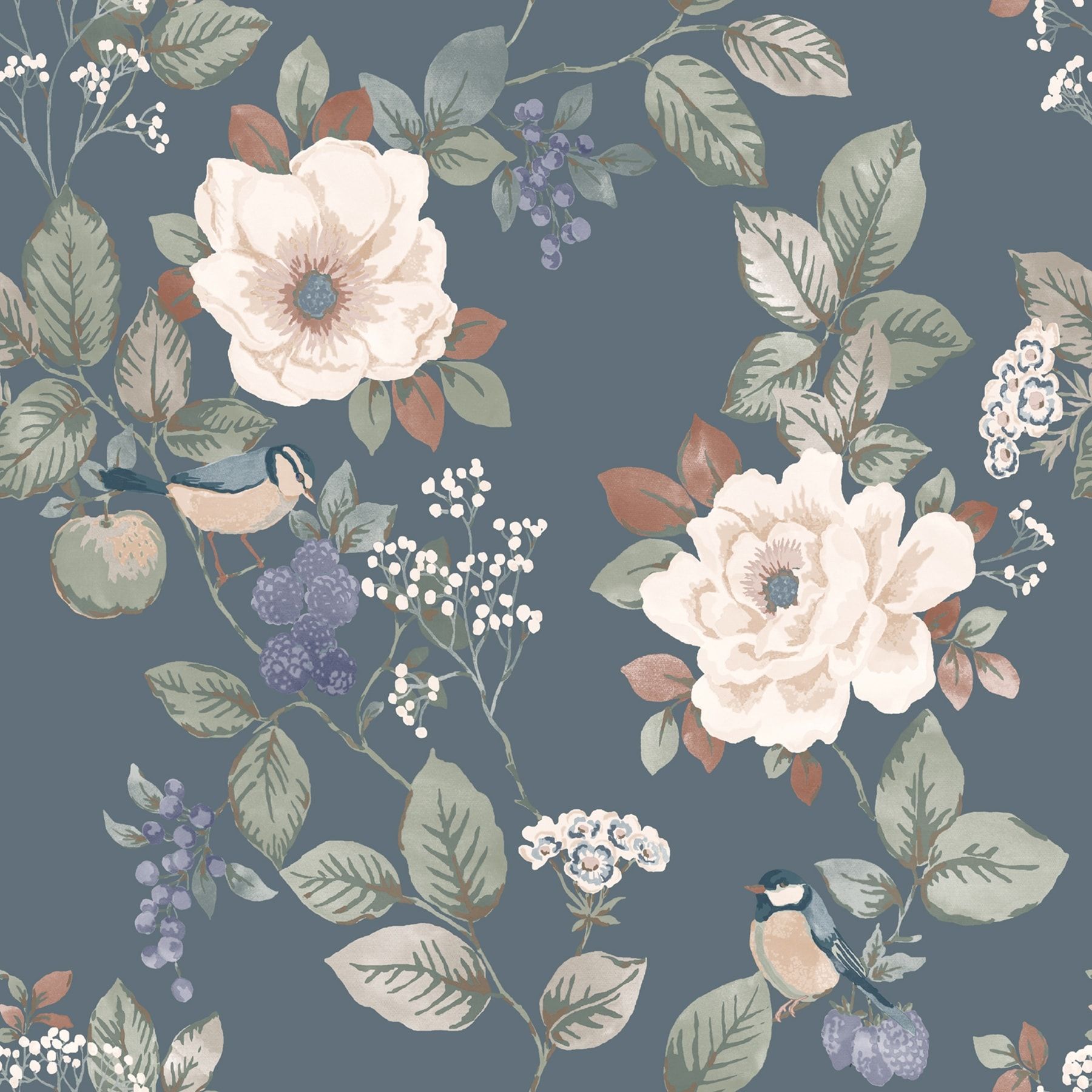 1800x1800 Belgravia Decor Bramble Blue Floral Wallpaper Bath & Beyond