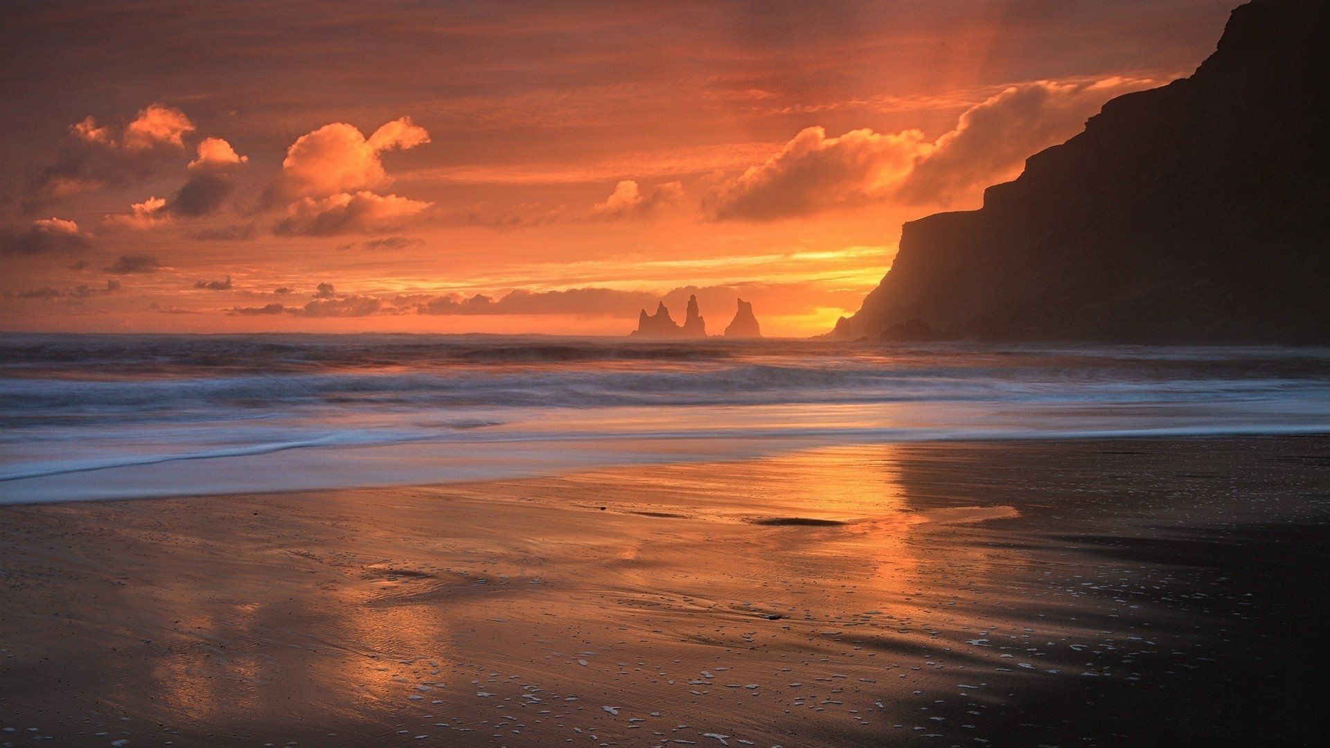 1920x1080 HD Wallpaper: Serene Sunset Over Cliffside Beach Oasis by Örvar Atlix1080