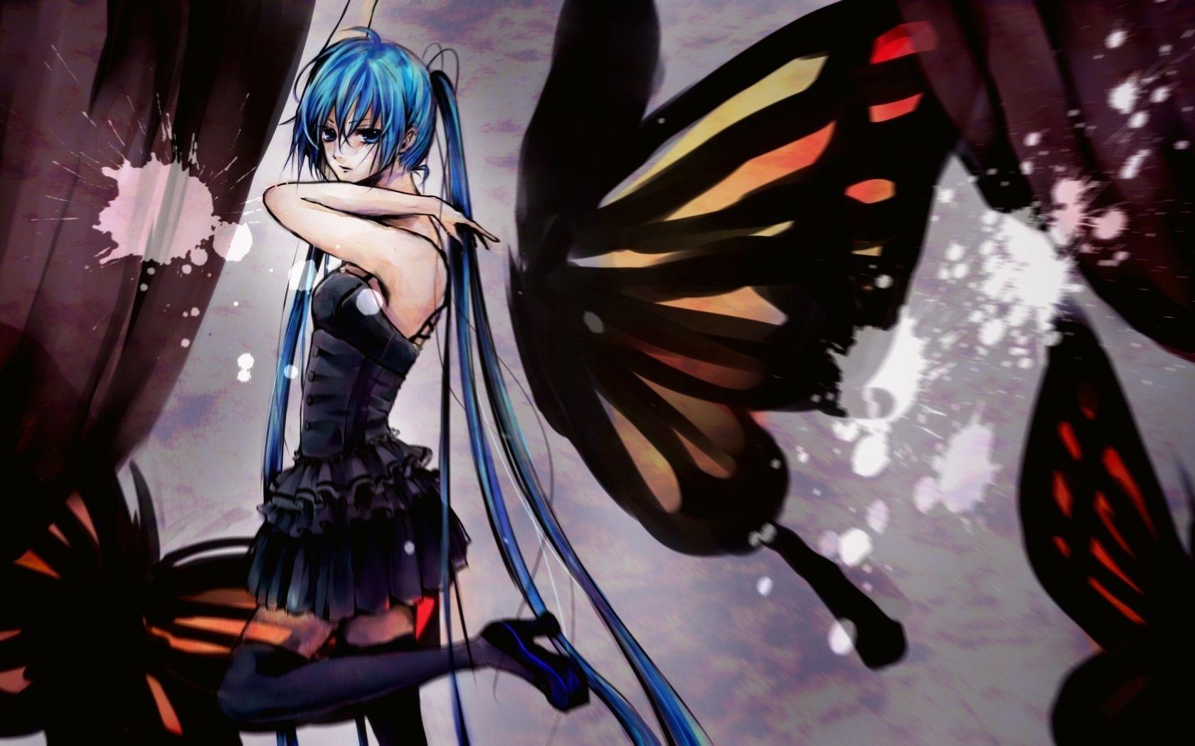 1680x1050 Anime Girl Butterfly Wings Wallpaper