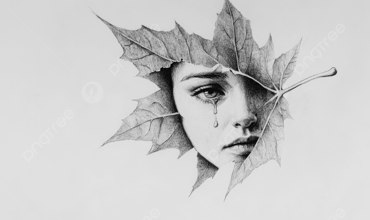 1200x715 A Simple Pencil Drawing Of Woman S Face Inside An Autumn Leaf Crying And Sad, Simple, Pencil, Drawing Background Image And Wallpaper for Free Download