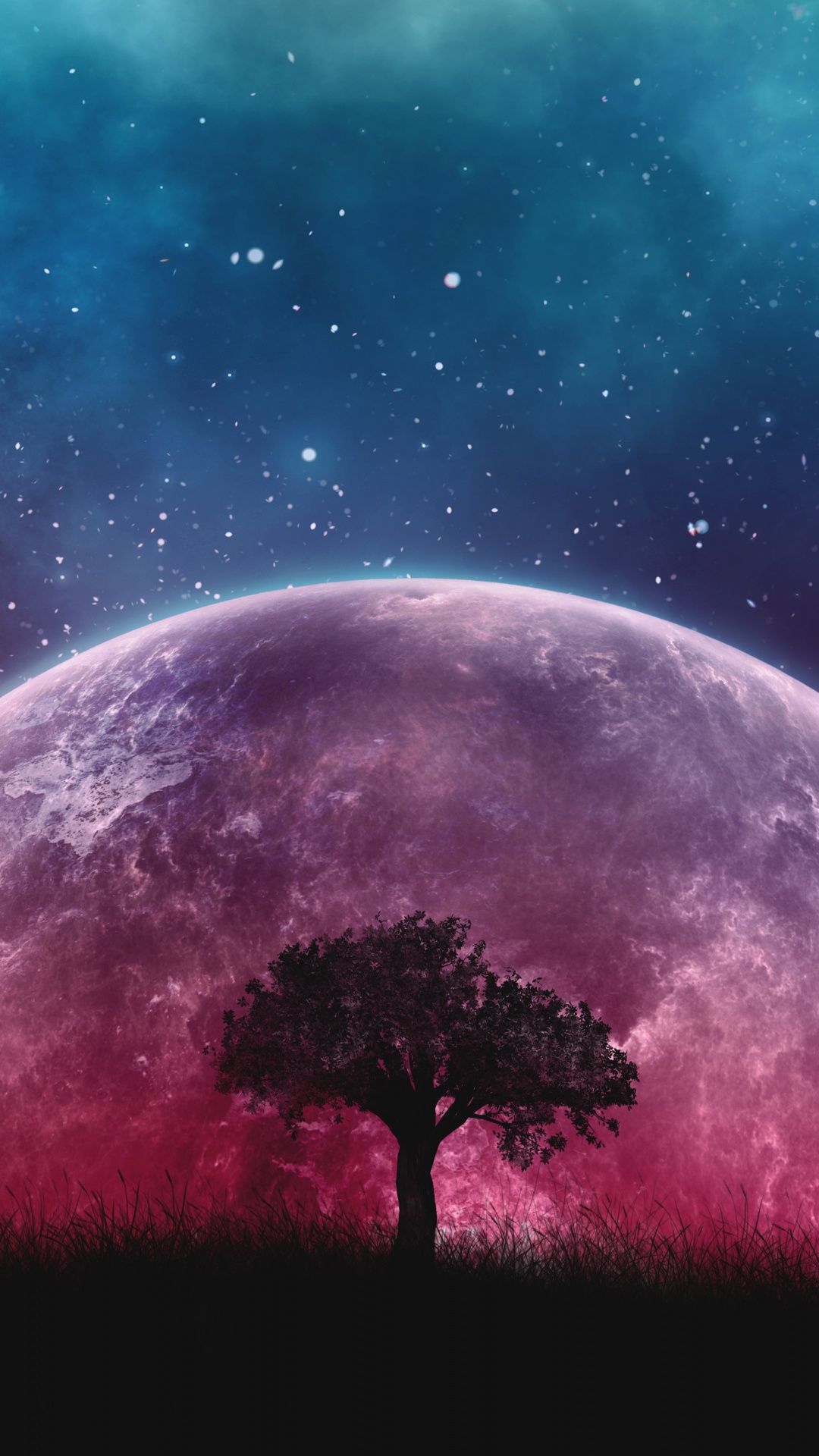 1080x1920 Lone tree Wallpaper 4K, Planet, Surreal, Night