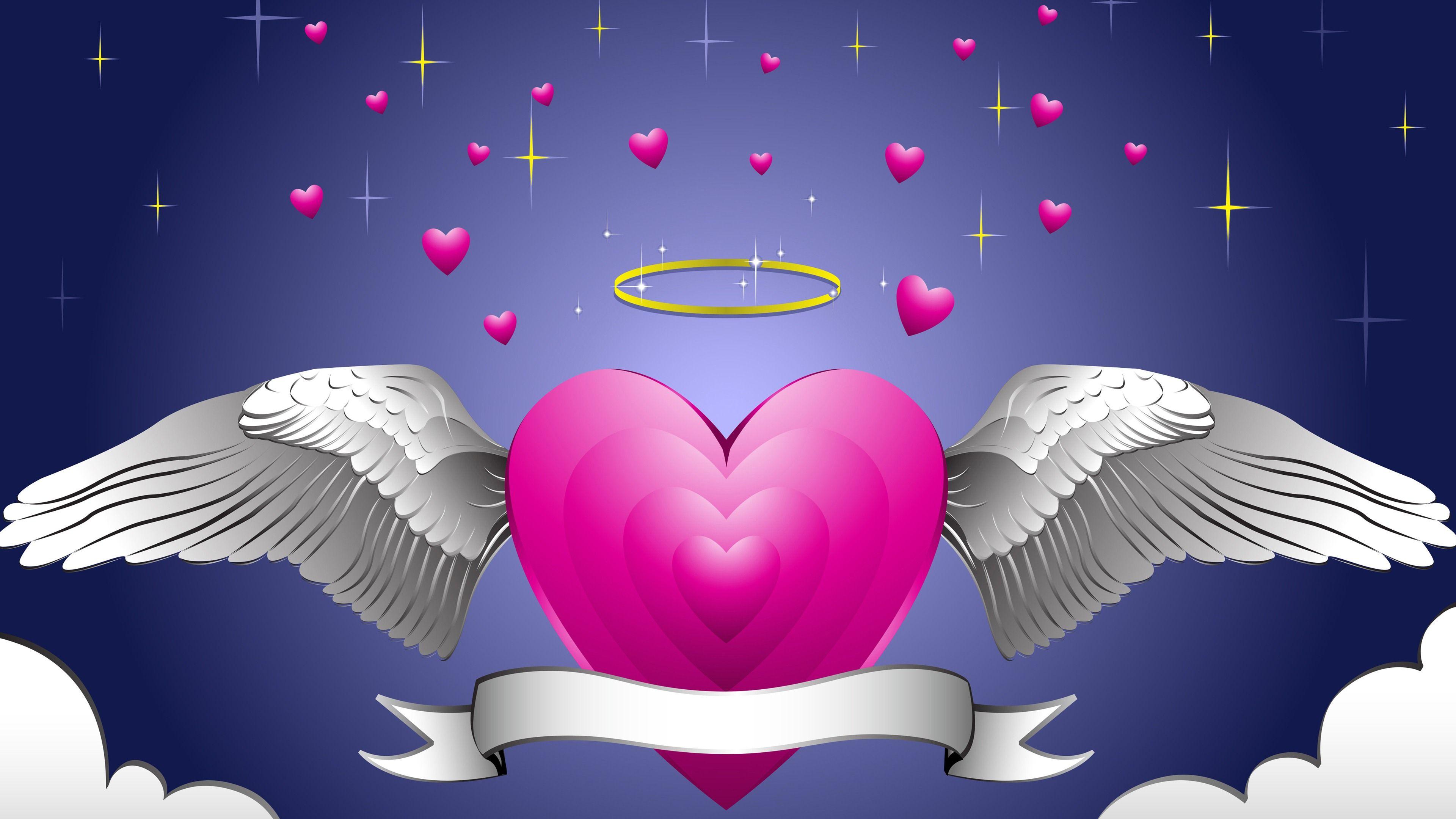 3840x2160 Angel Pink Heart Wallpaper's Heart With Wings HD Wallpaper