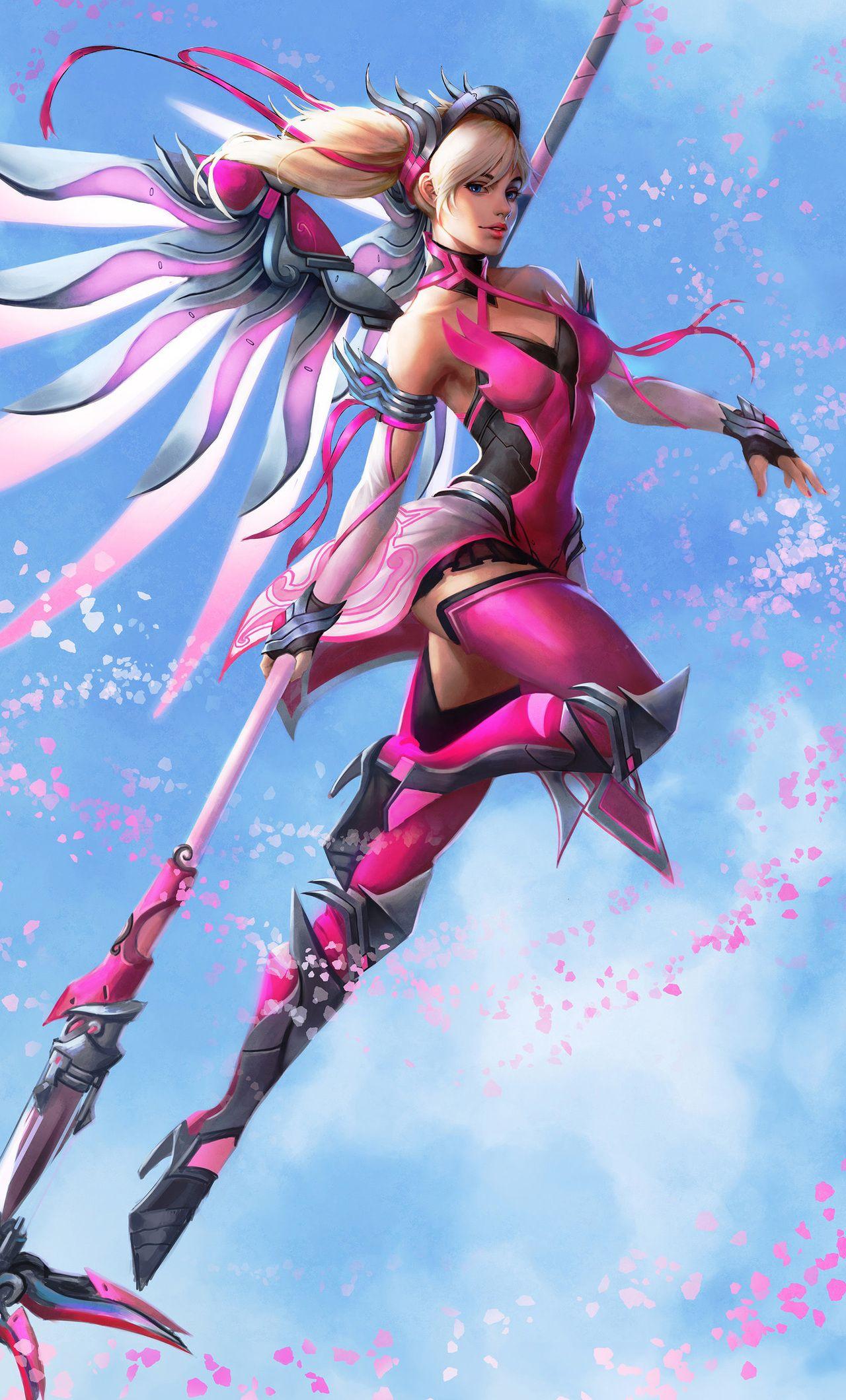 1280x2120 Pink Mercy Overwatch Wings Fantasy Digital Art iPhone HD 4k Wallpaper, Image, Background, Photo and Picture