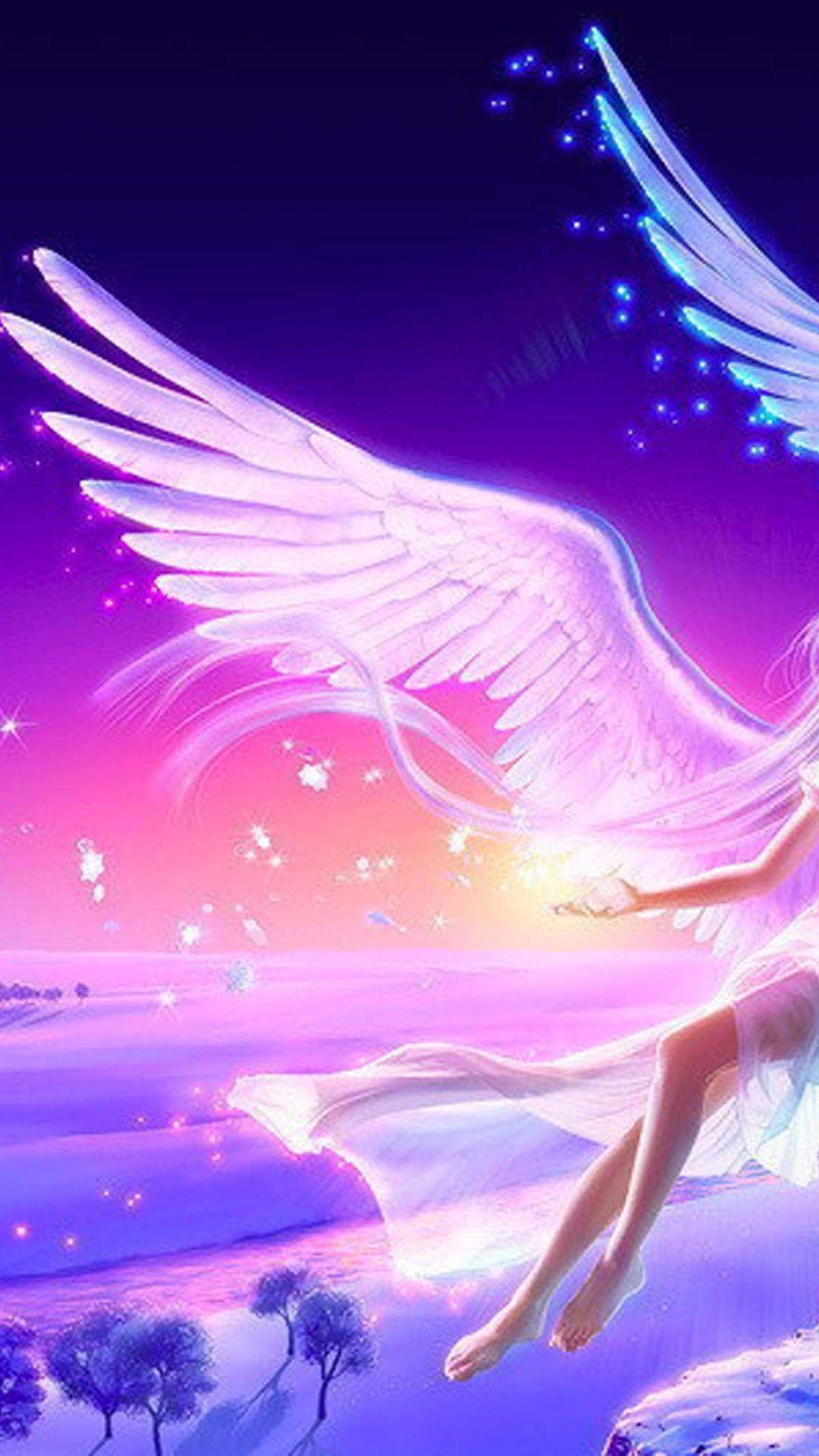 1080x1920 Girl Anime Blue Pink Wings 4K Wallpaper
