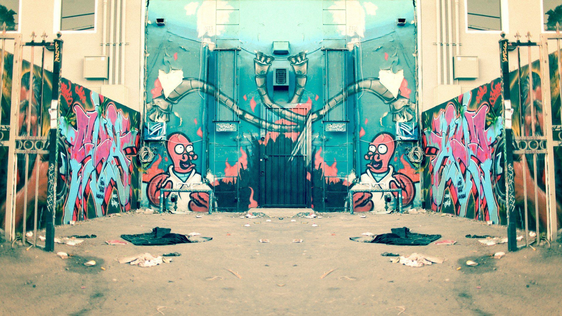 1920x1080 futurama, Bender, Mirrors, Graffiti, Dr, Zoidberg, Street, Art, Alley Wallpaper HD / Desktop and Mobile Background