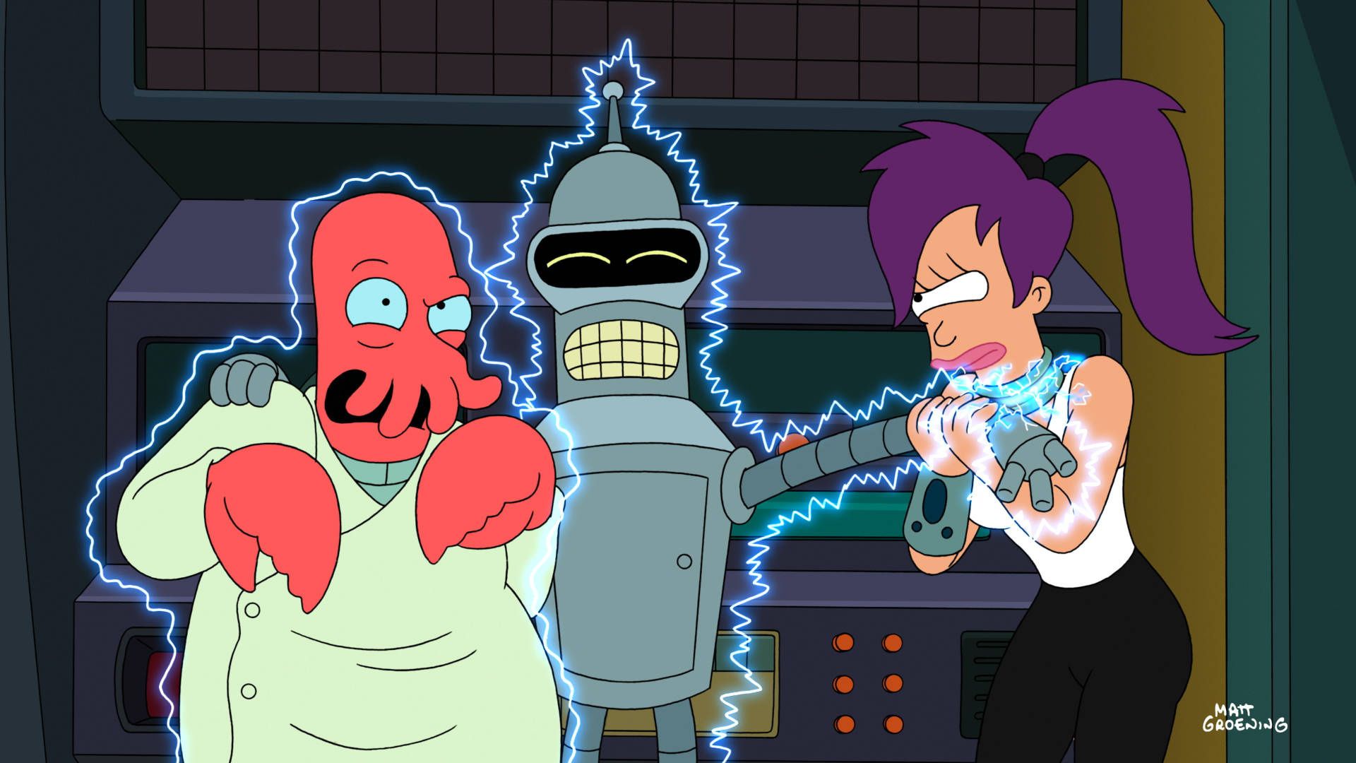 1920x1080 Wallpaper Futurama, blow, Dr., current, cartoon, Leela, Zoidberg, Bender for mobile and desktop, section фильмы, resolution 1920x1080