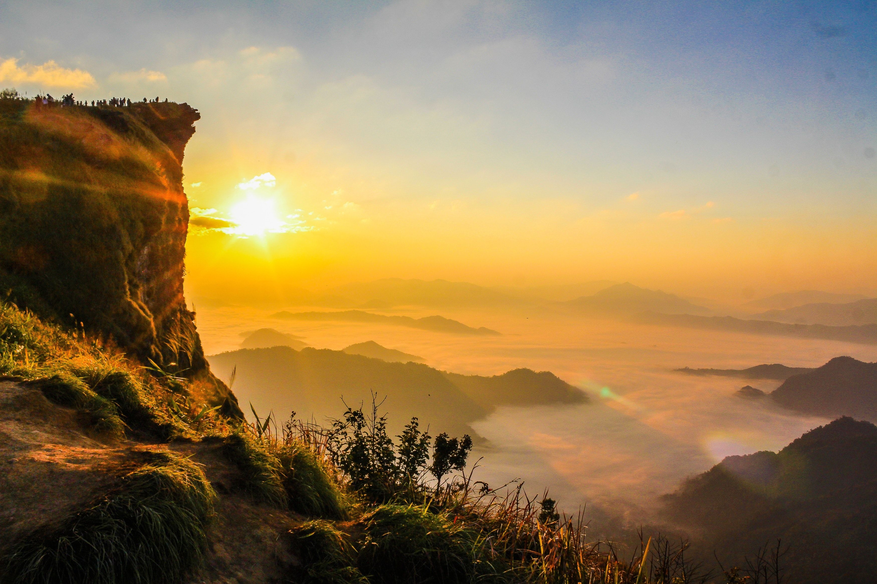 3500x2333 Free photo: Aerial Photo of Mountain Surrounded by Fog, Asia, Background