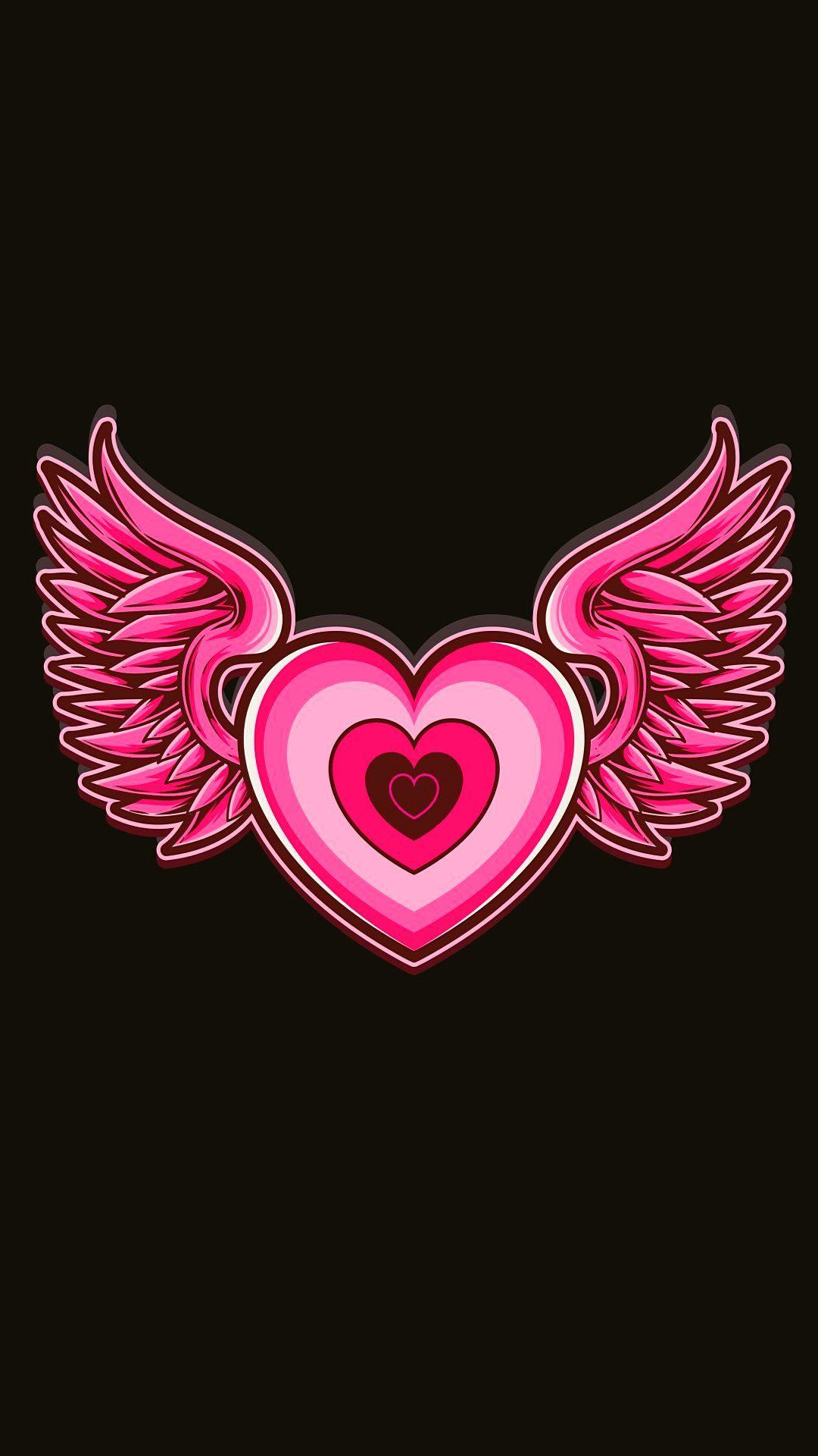 1080x1920 Pink Heart With Wings Black Cool HD Wallpaper Download ⋆ Traxzee