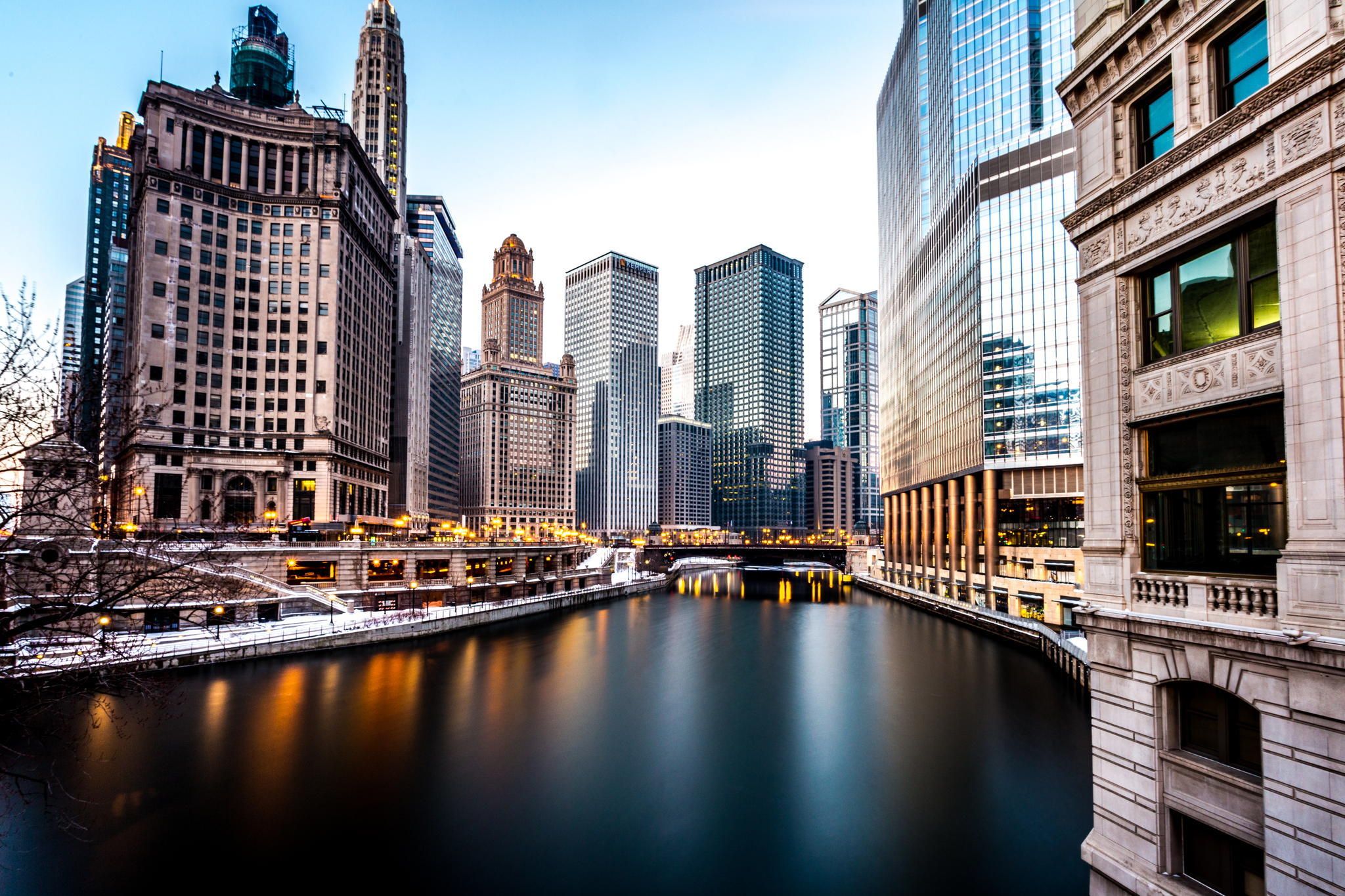 2048x1365 Wallpaper river, America, Chicago, Chicago, river, skyscrapers, building, winter for mobile and desktop, section город, resolution 2048x1365