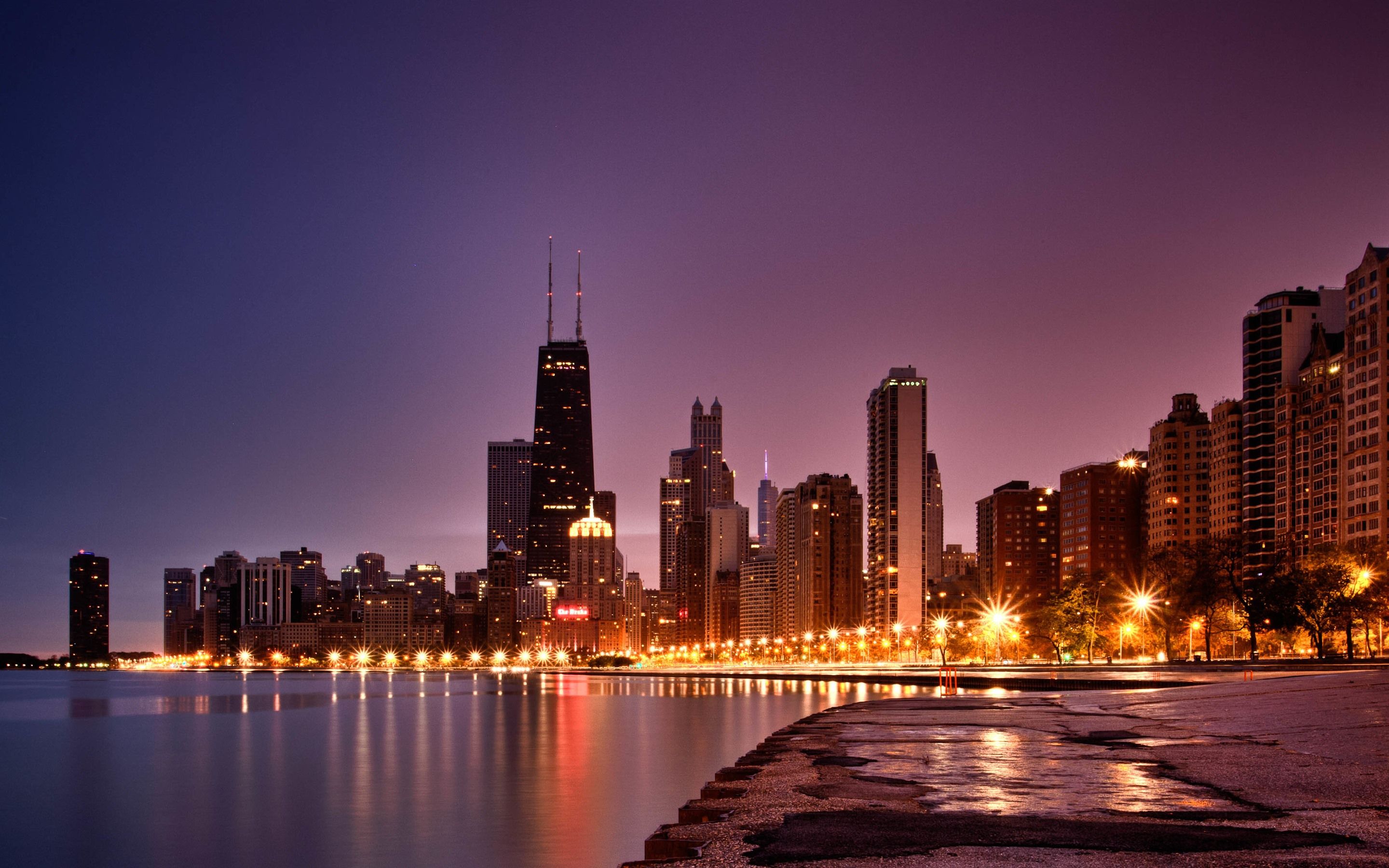 2880x1800 Wallpaper Chicago, skyscrapers, lights, river, night, city, USA 3840x2160 UHD 4K Picture, Image