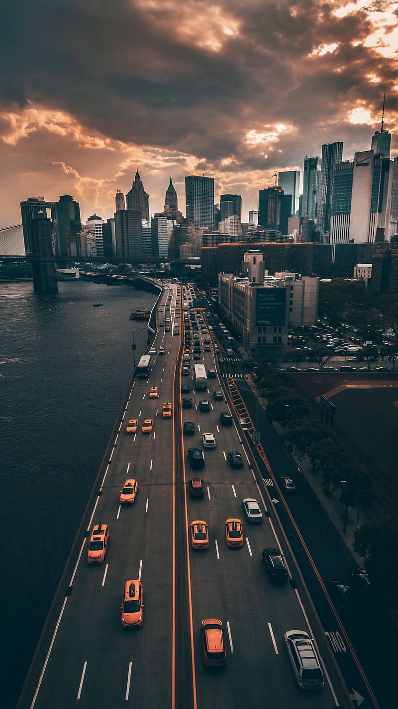 800x1422 Streets With Rainy Clouds, , Nature, Skyscrapers, 8 K, HD Phone Wallpaper