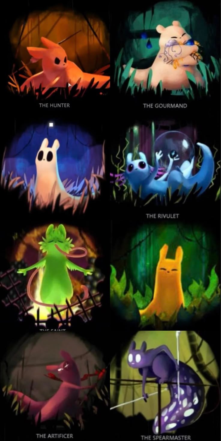 736x1467 Colorful Cartoon Characters Artwork. Slugcat characters, Rainworld scugs, All slugcats