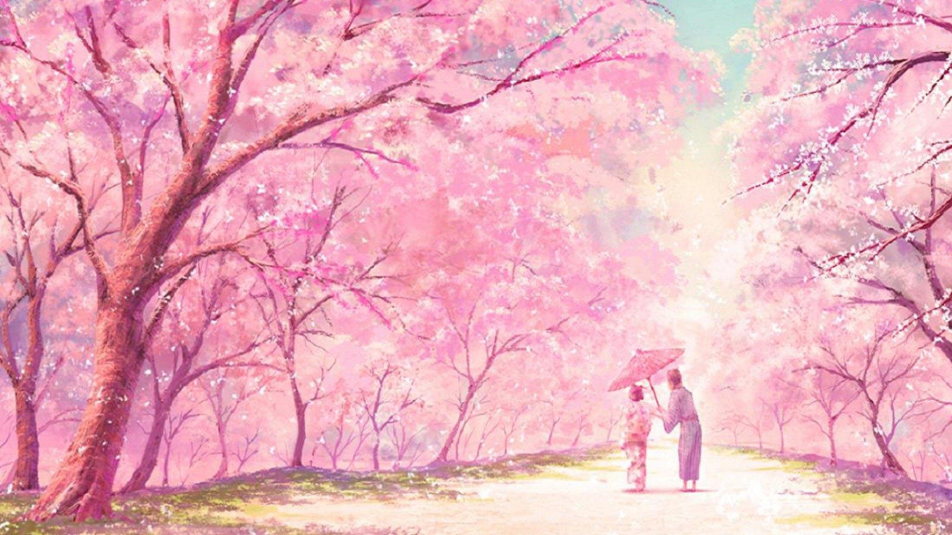 1920x1080 Aesthetic Pink Anime Desktop Wallpaper