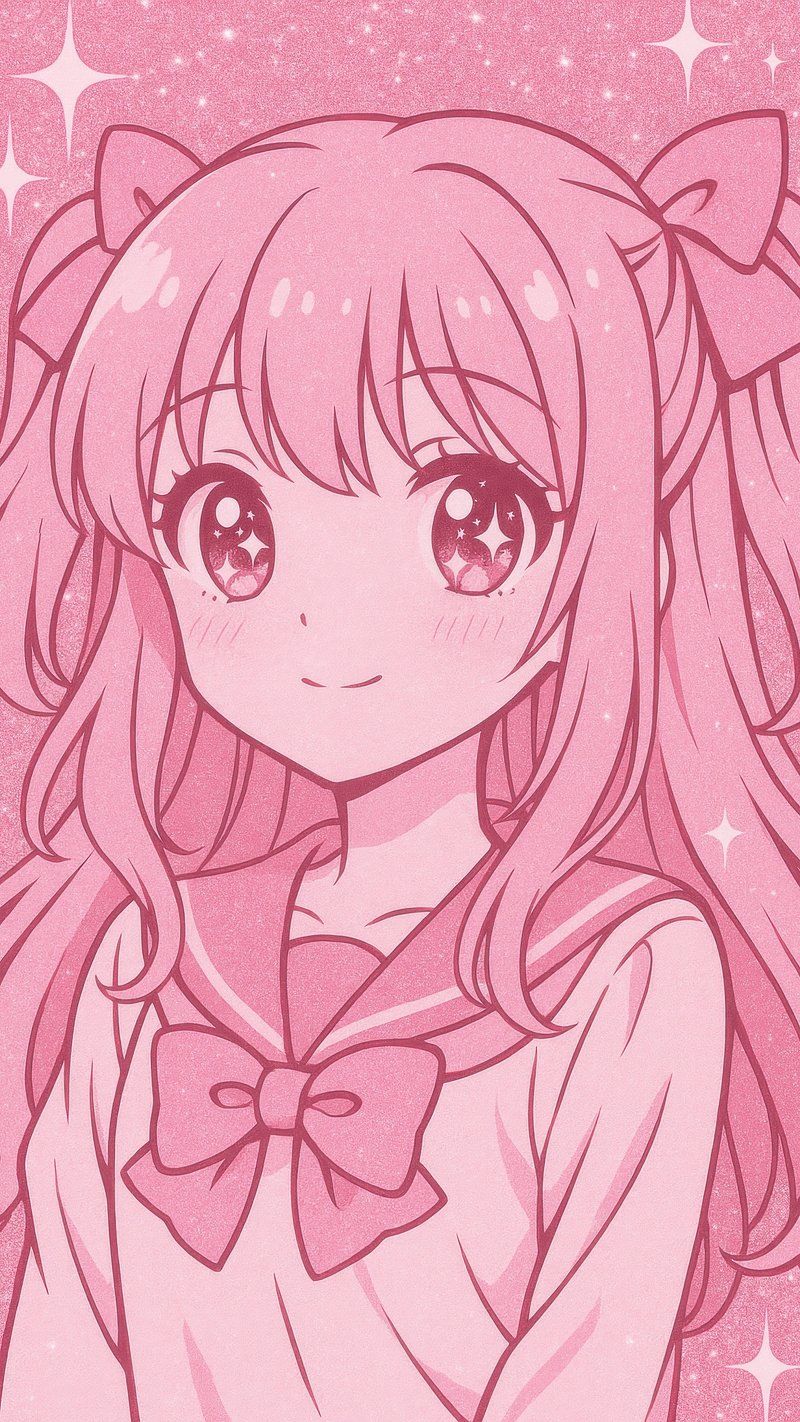 800x1422 Sparkling pink anime girl wallpaper. Free Photo Illustration