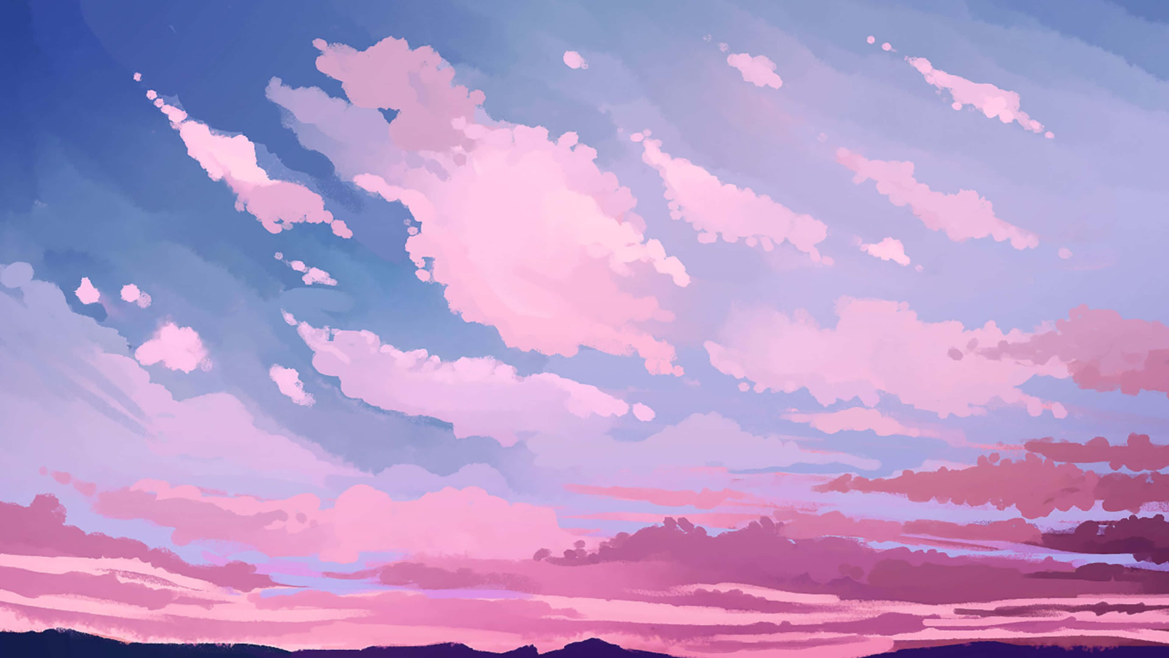3840x2160 Download a painting of a sunset with pink clouds Background
