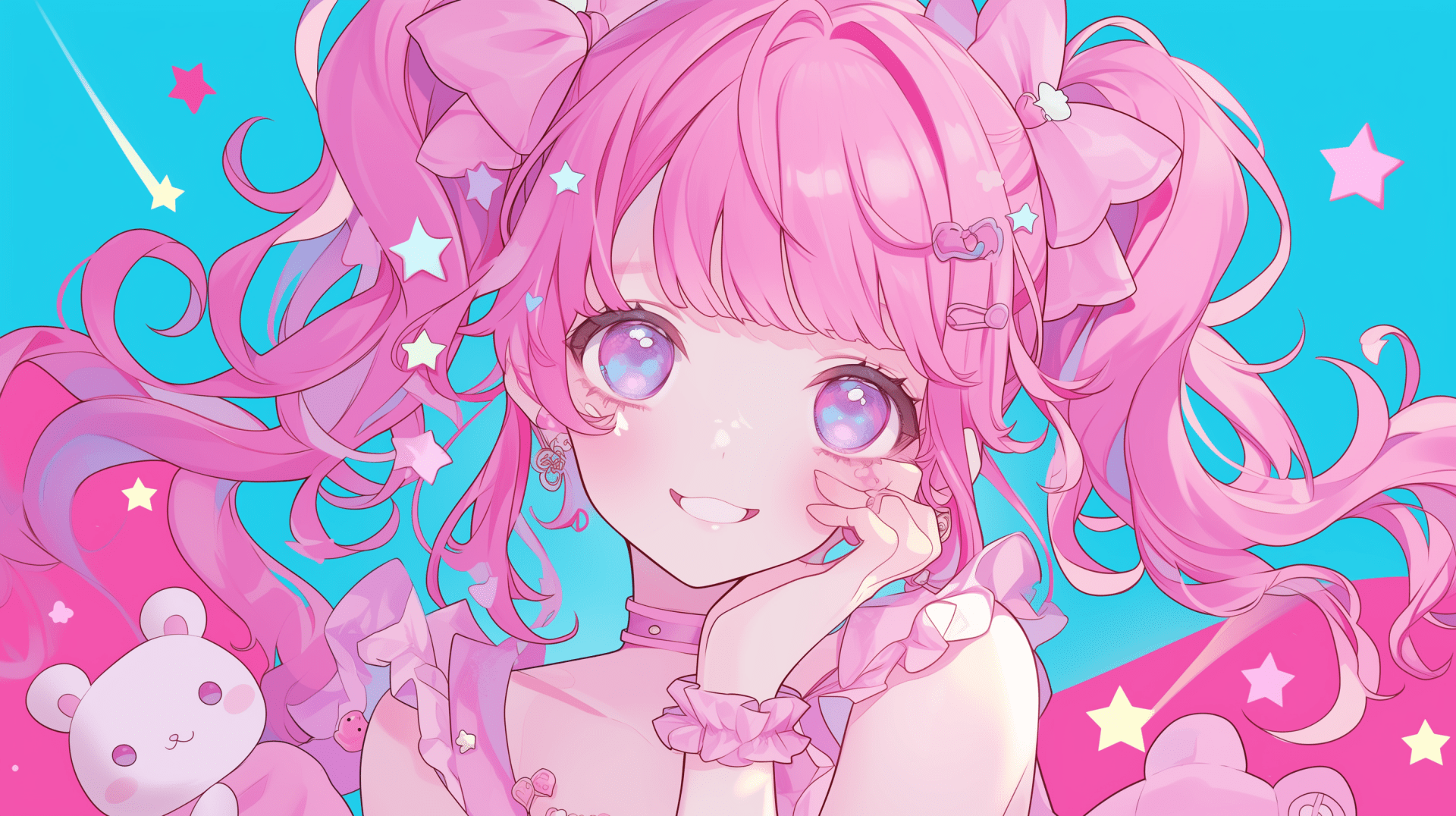 1920x1076 Cute Pink Haired Anime Girl Anime Wallpaper By Robokobotox1632