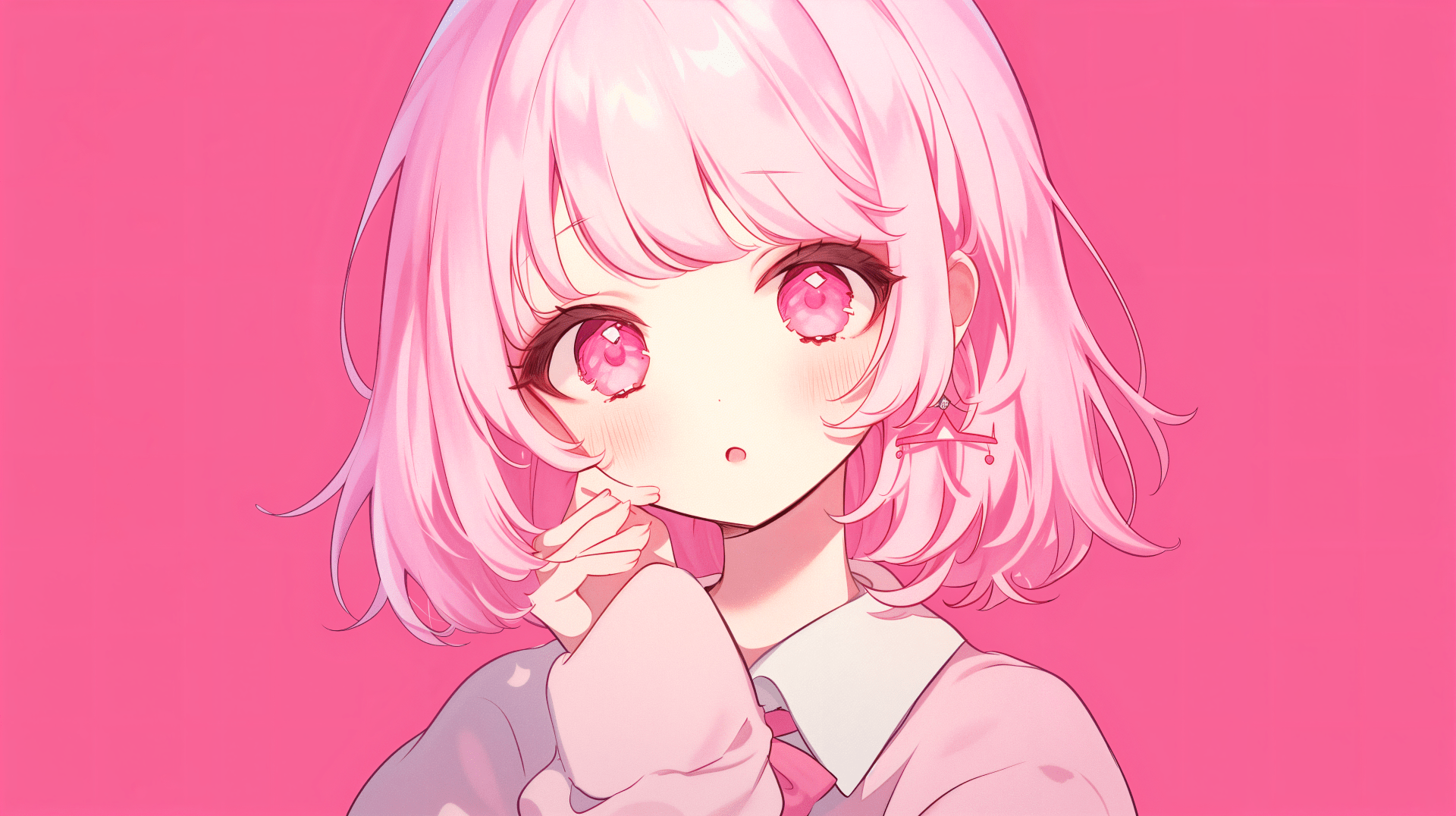 1920x1076 4K Ultra HD Wallpaper of a Charming Pink Anime Girl