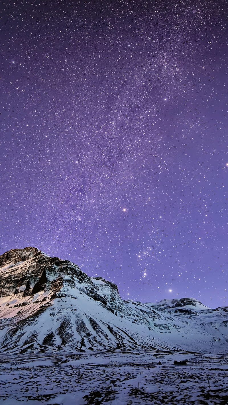 800x1422 Snow mountain, starry sky, purple sky, night, HD phone wallpaper