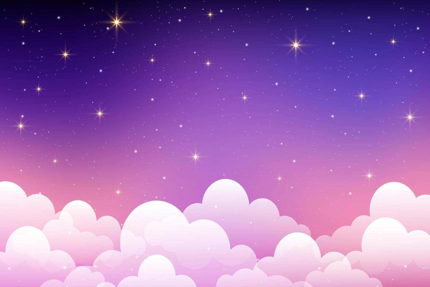 1470x980 Cloudy purple sky background with stars. Cute magic night landscape. Fairy cartoon galaxy. Dreamy pastel sunset wallpaper. Abstract fluffy mist