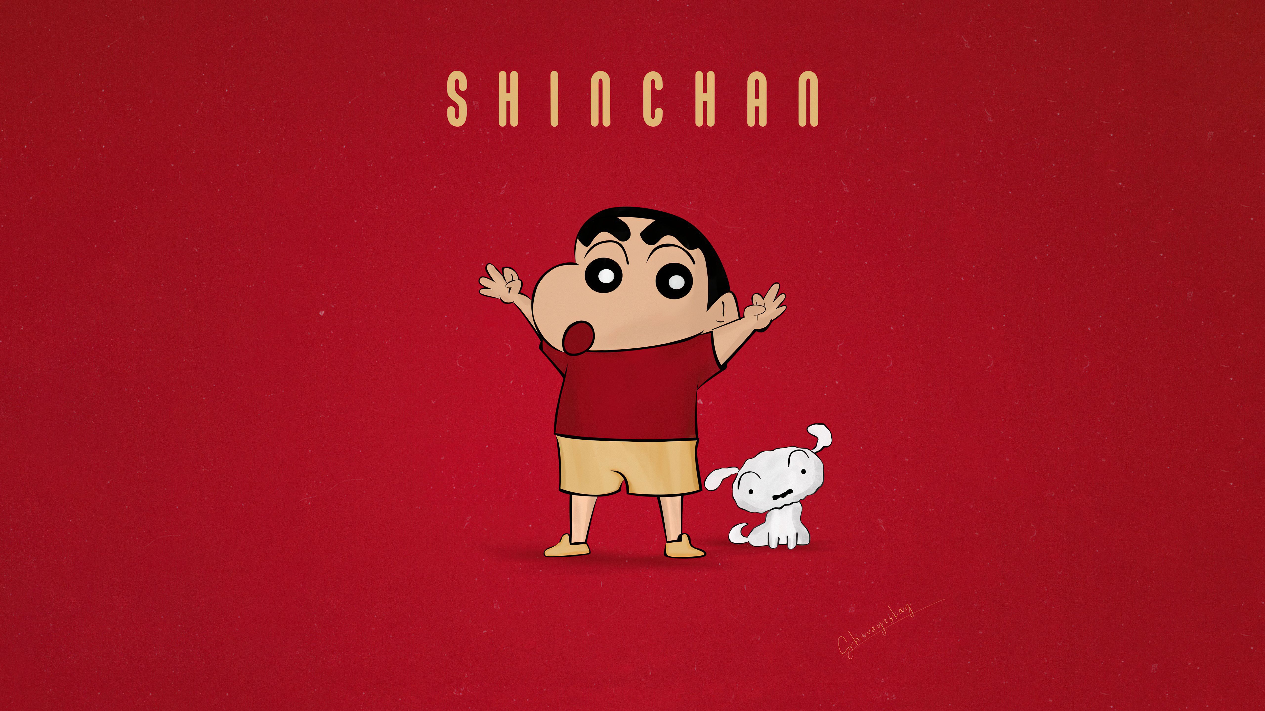 5120x2880 Shinchan Wallpaper 4K, Shiro, 5K, Red background