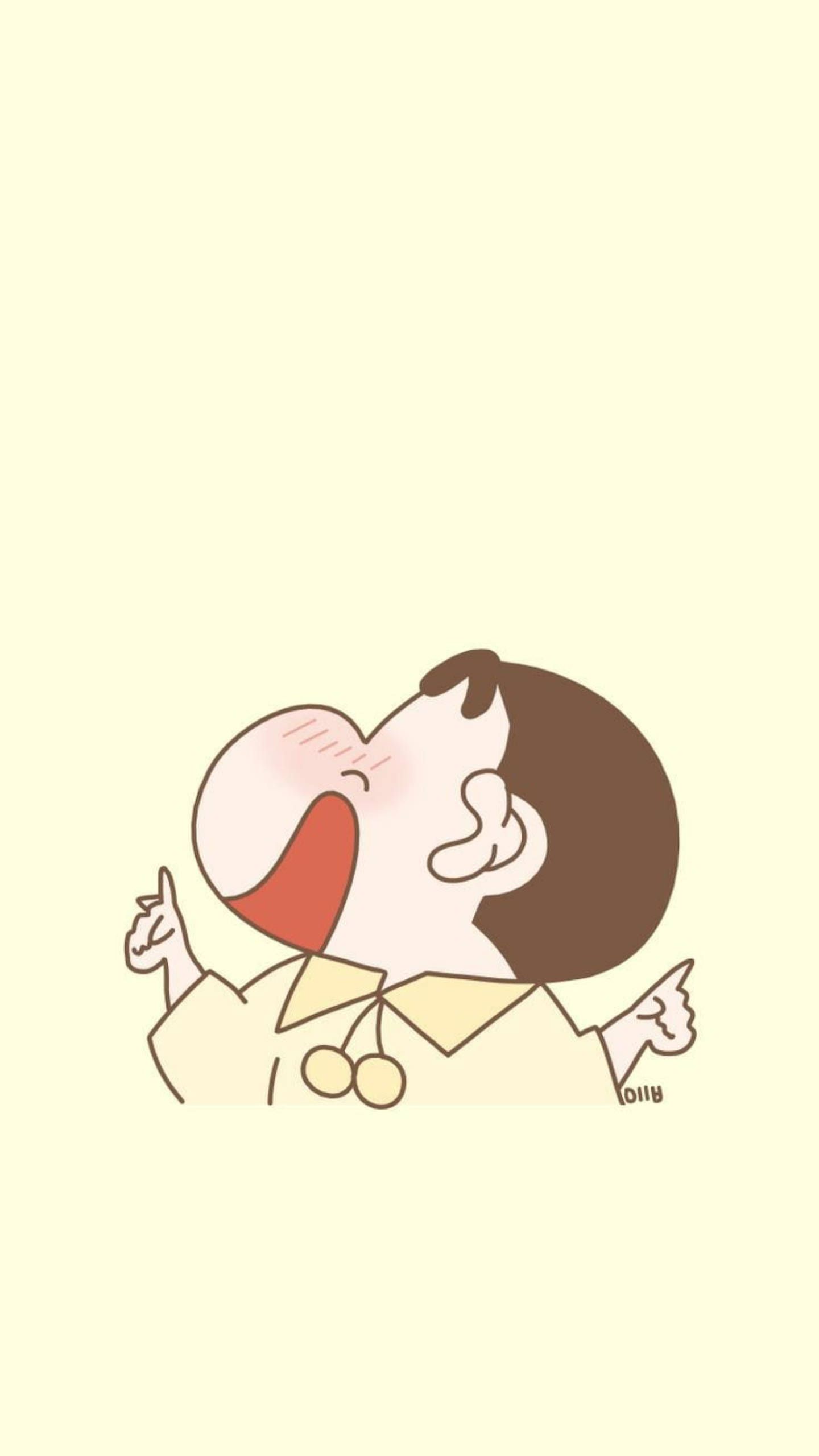 1440x2560 Family Wallpaper Crayon Shin Chan Sub Download Light Yellow Shinchan Aesthetic Wallpaper