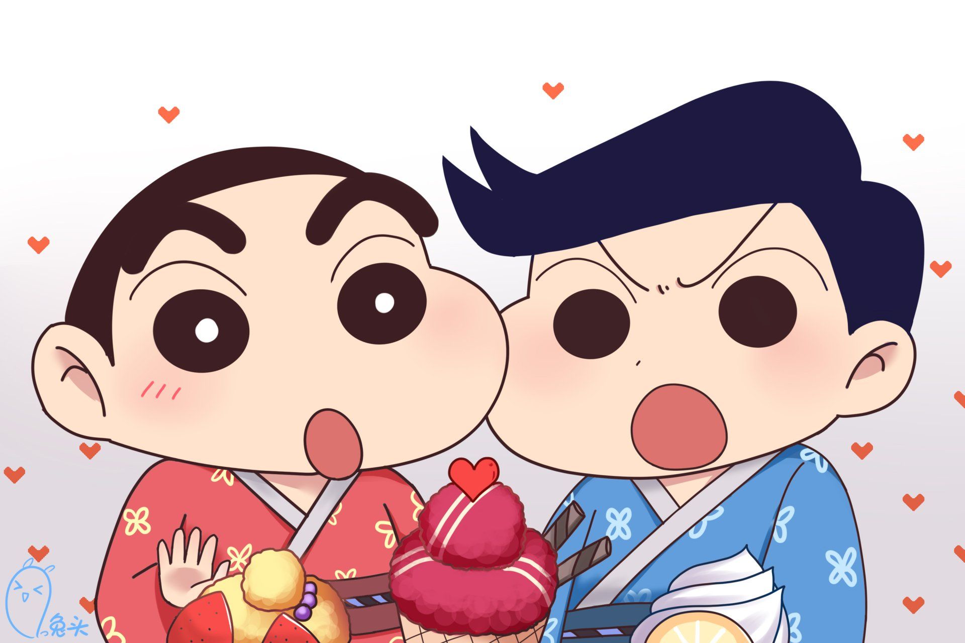 1920x1280 Crayon Shin Chan & Friends HD Wallpaper: Cute Anime Moments In Traditional Attire By Baka兔头x2000