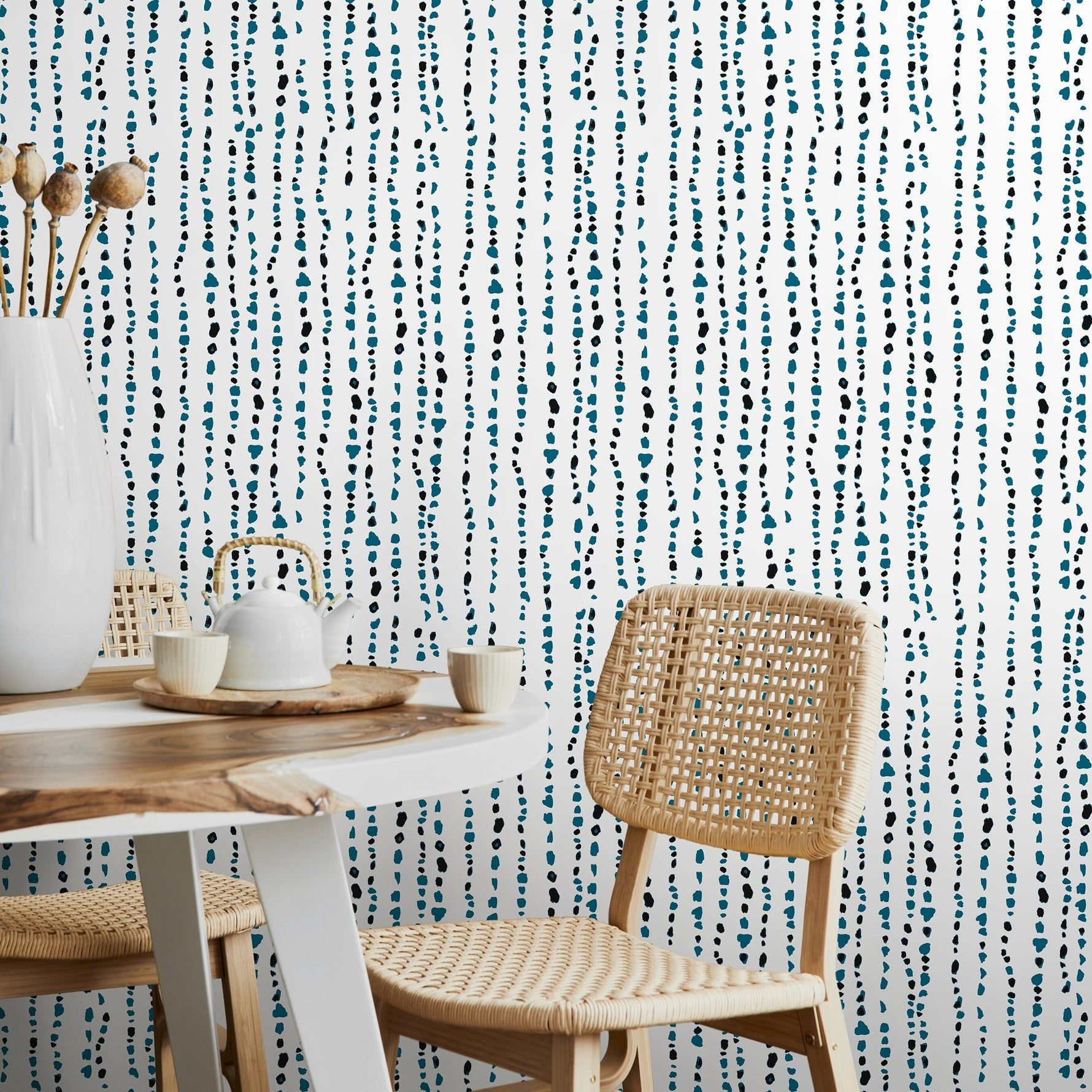 1780x1780 Abstract Wallpaper in Teal & Black. Removable Wall Decor