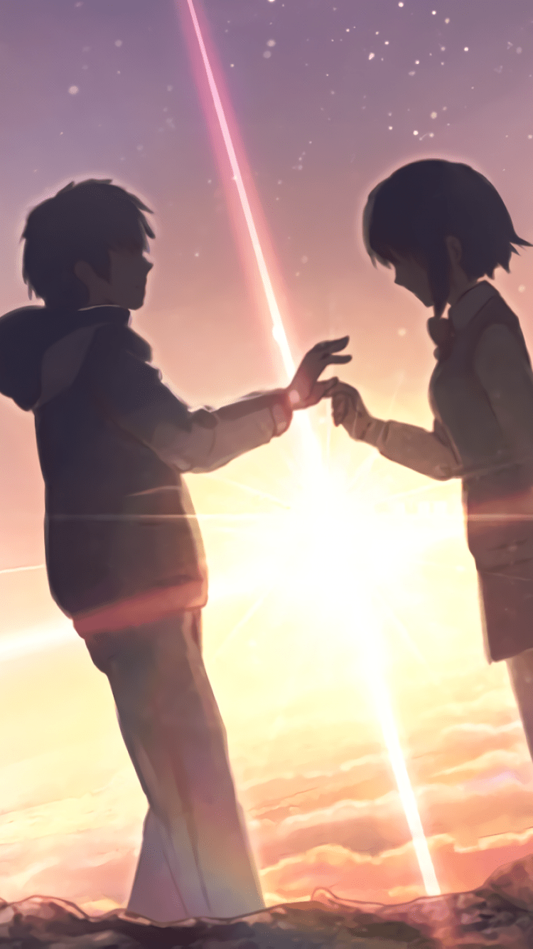 750x1334 Download 750x1334 Kimi No Na Wa, Taki Tachibana, Mitsuha Miyamizu, Scenic, Bounds, Clouds Wallpaper for iPhone iPhone 6