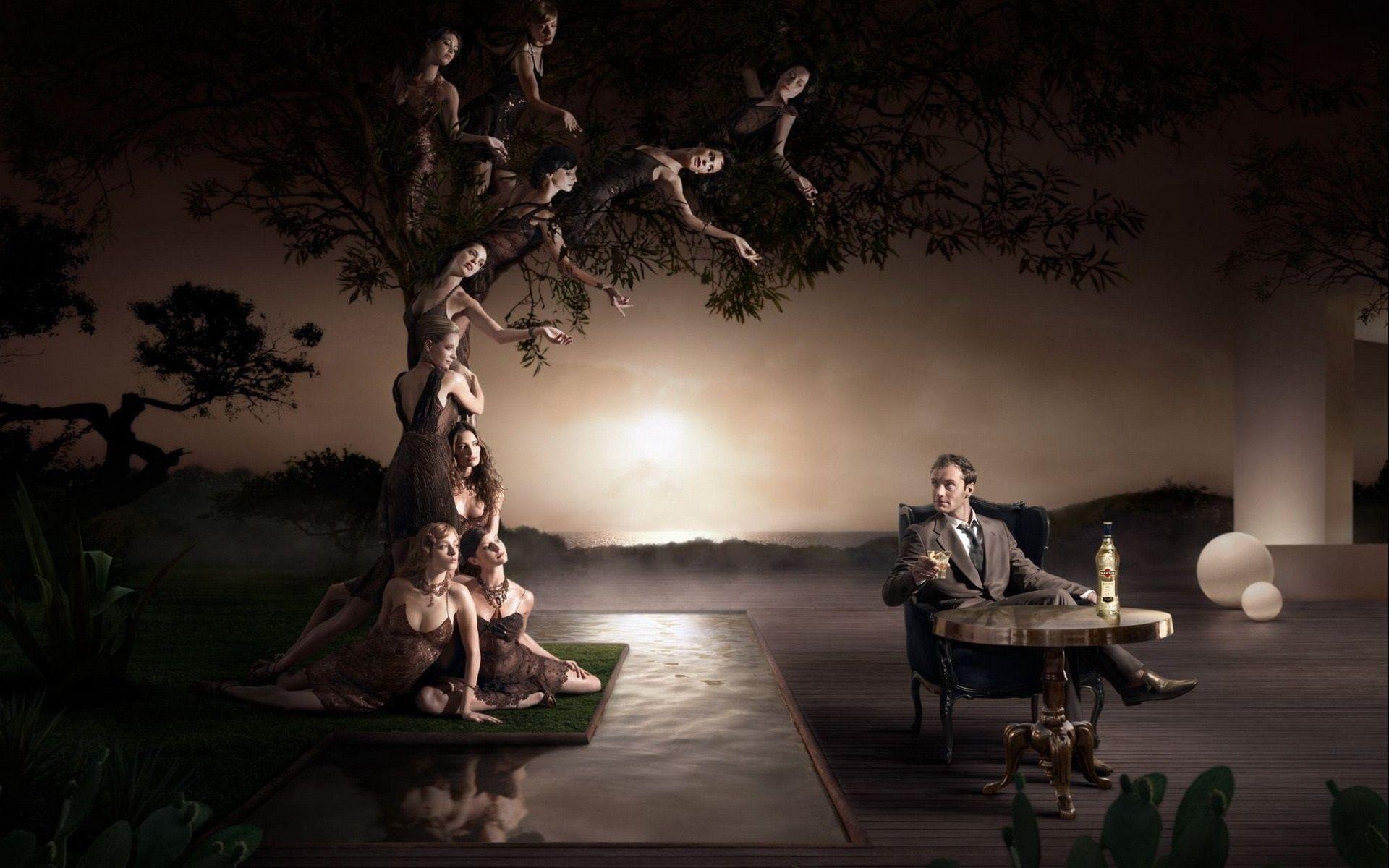 1920x1200 Wallpaper. Creative. photo. picture. girls, man, table, wine
